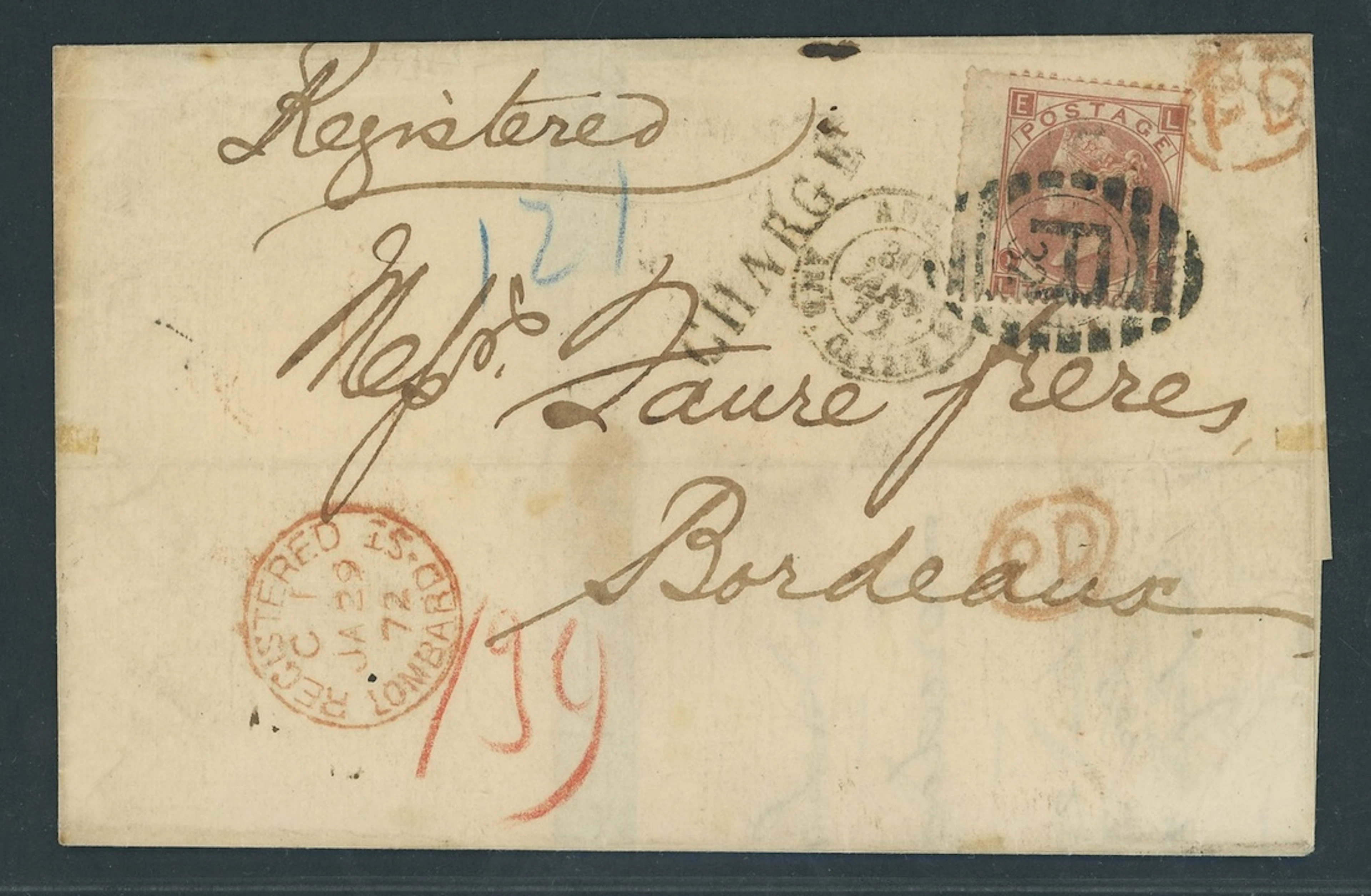 Great Britain 1867-80 10d. pale red-brown with wing margin at left