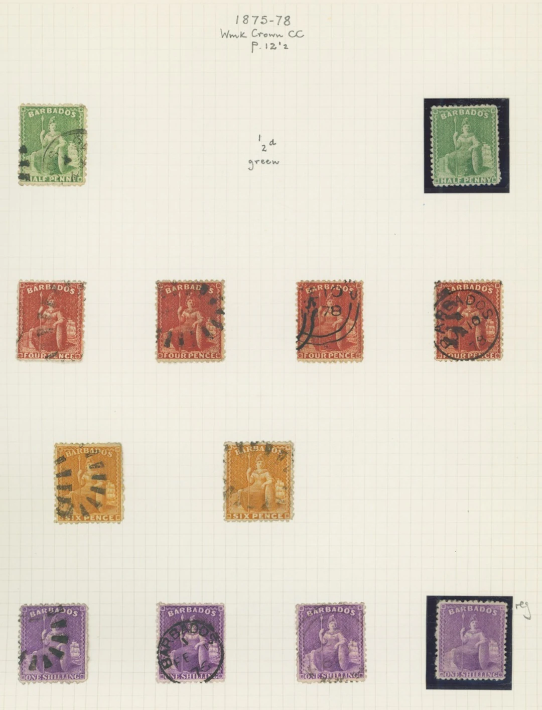 Barbados Britannia Issues 1875-81 CC range, mostly used, comprising