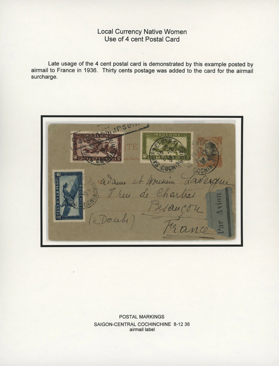 Indo-China French Indo-Chinese Post Office 1922 Native Women issue - stationery