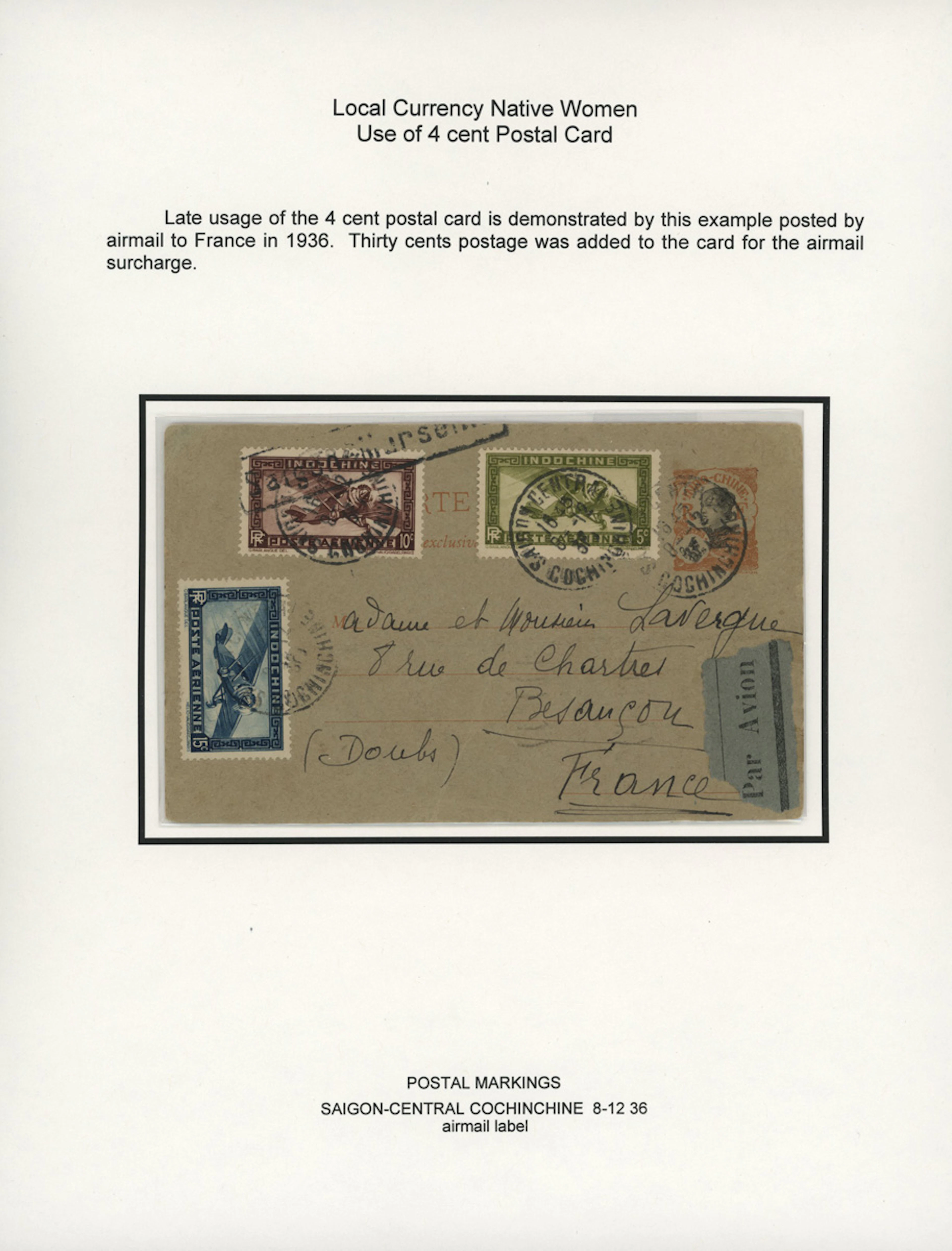 Indo-China French Indo-Chinese Post Office 1922 Native Women issue - stationery