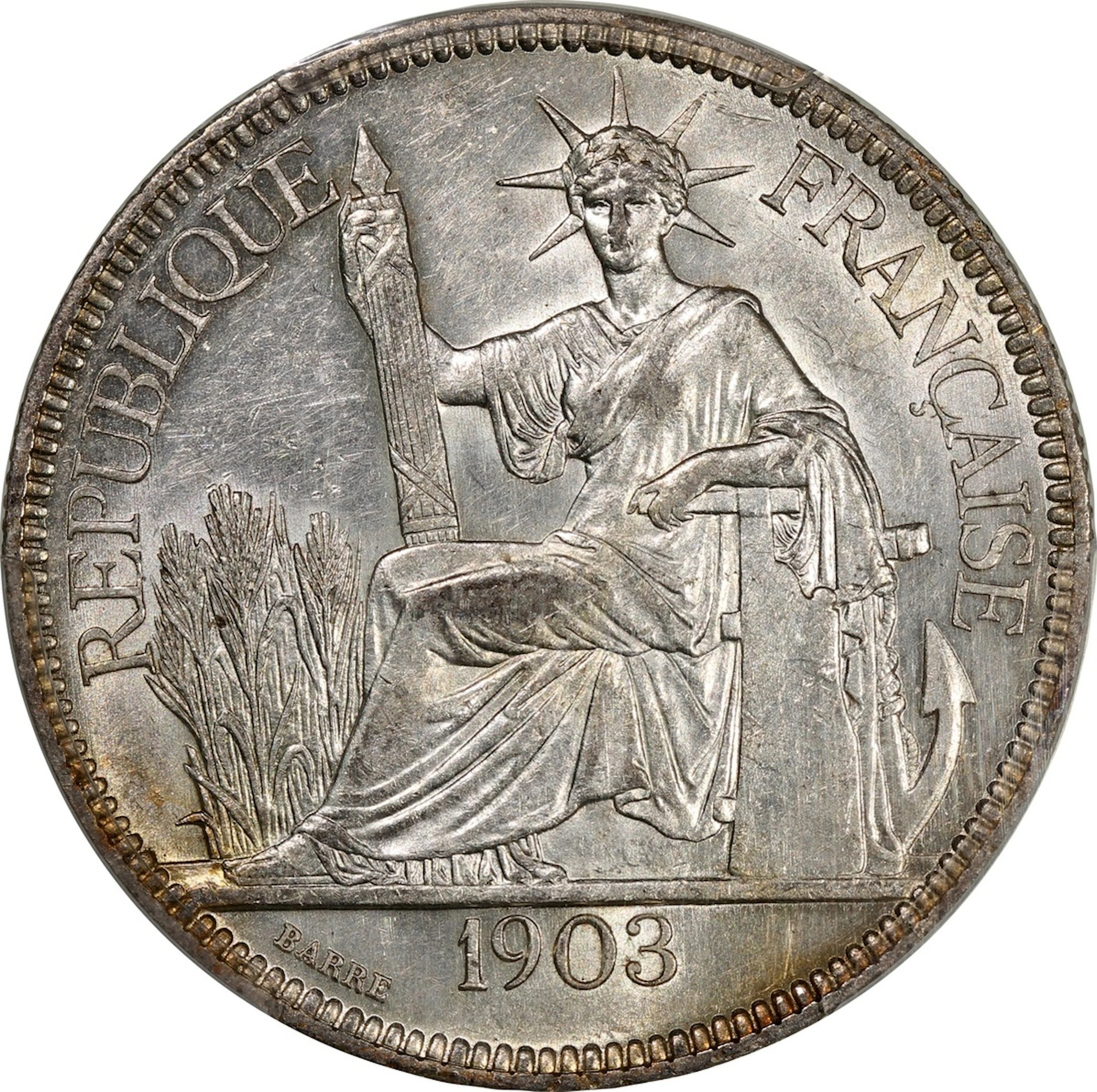 French Indo-China, [PCGS AU55] silver piastre, 1903-A, Paris Mint