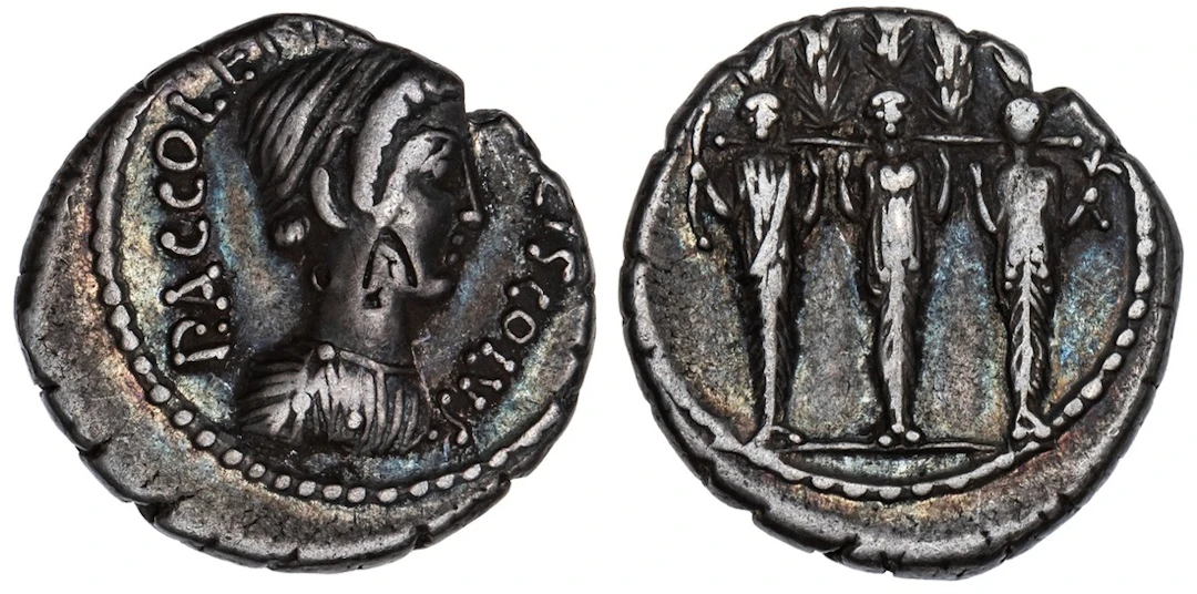 Roman Republic, P. Accoleius Lariscolus, AR Denarius, struck 43 BC
