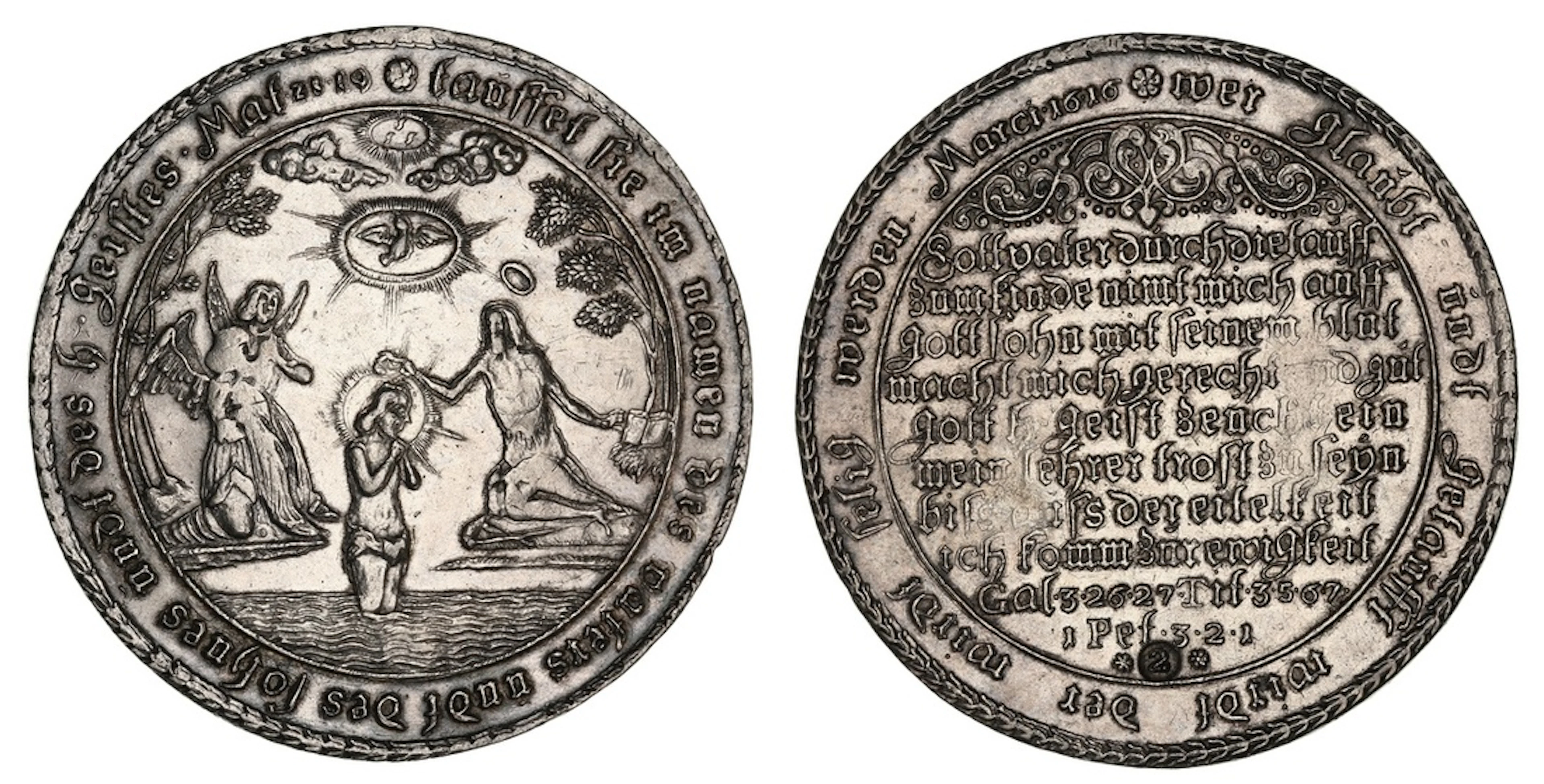 PCGS AU55 | Germany, Harz, Baptismal 2-Taler, 1616, * tauffet sie