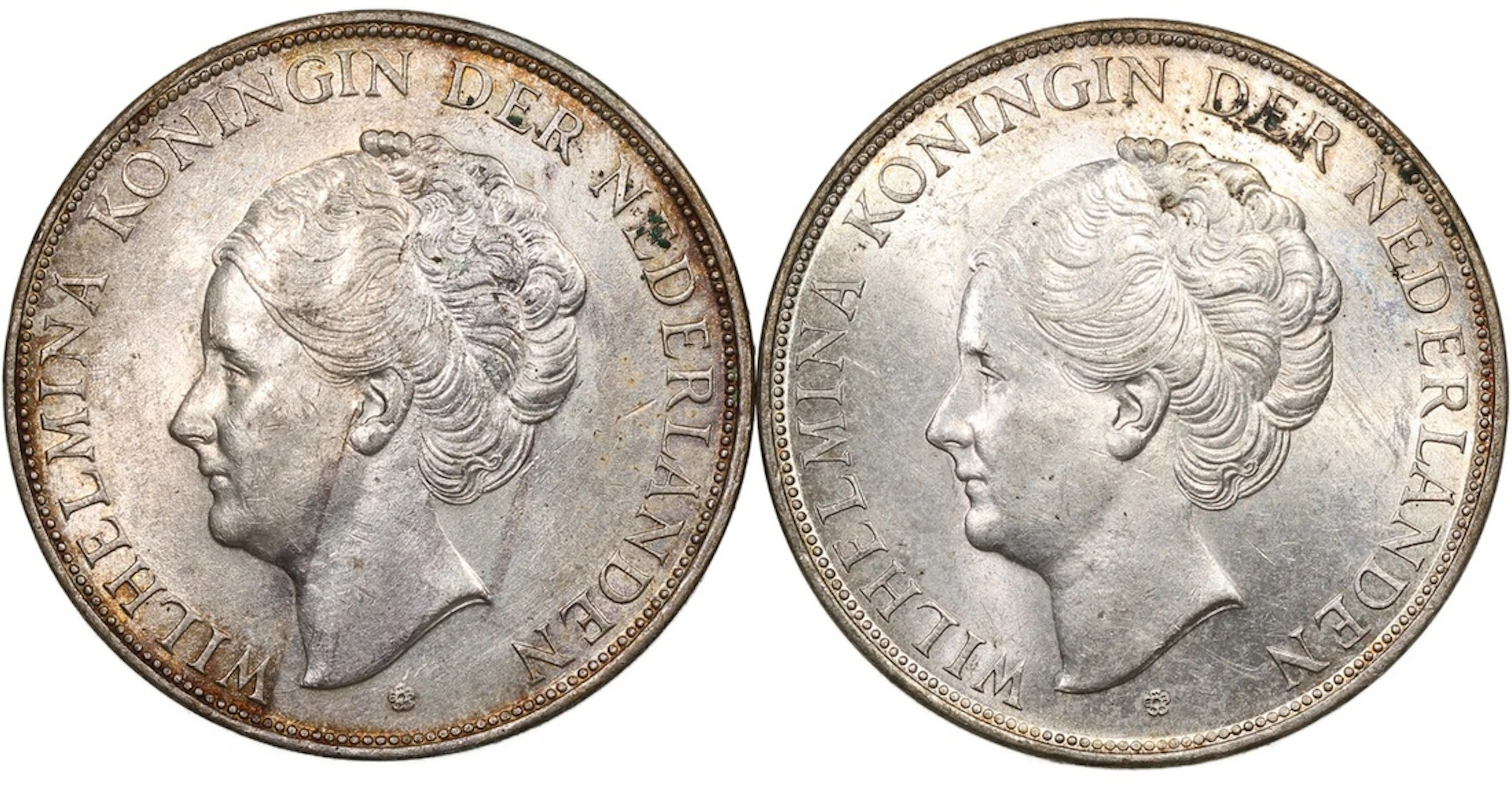 Netherlands, Wilhelmina, silver 2 1/2 gulden (2), 1937, 1939, (KM-165)