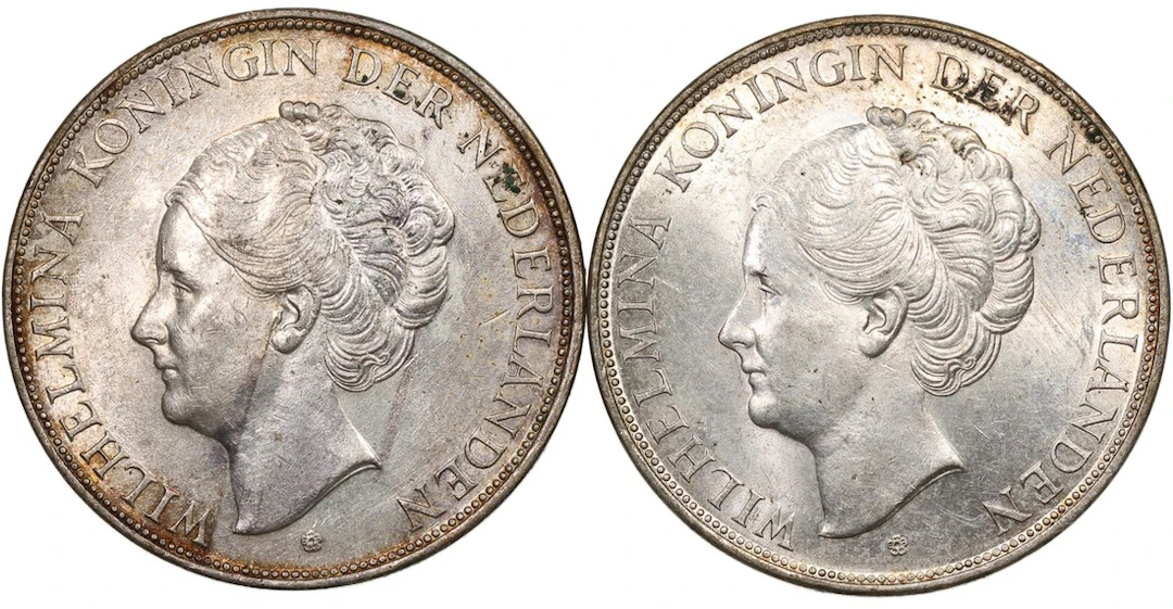 Netherlands, Wilhelmina, silver 2 1/2 gulden (2), 1937, 1939, (KM-165)