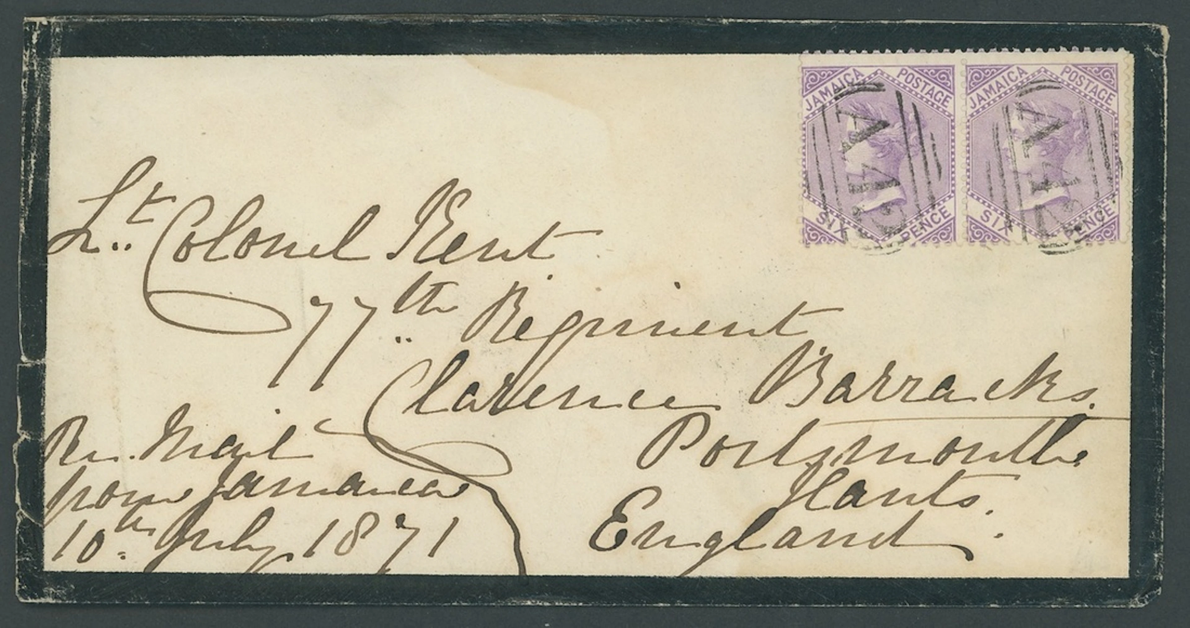 Jamaica Covers and Cancellations "A42" 1871 (10 July) double rate