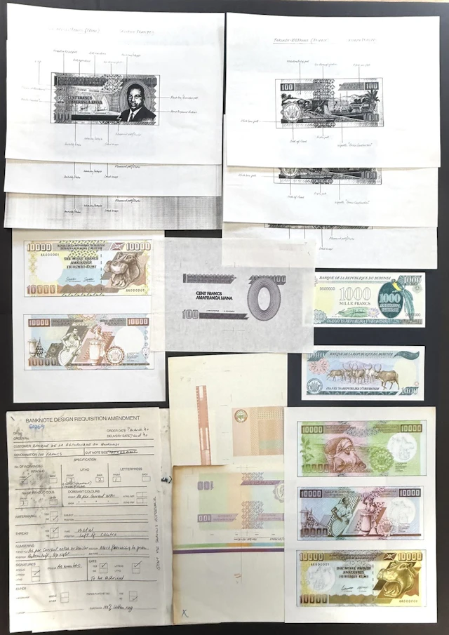 Banque de la République du Burundi, group of designs, underprints