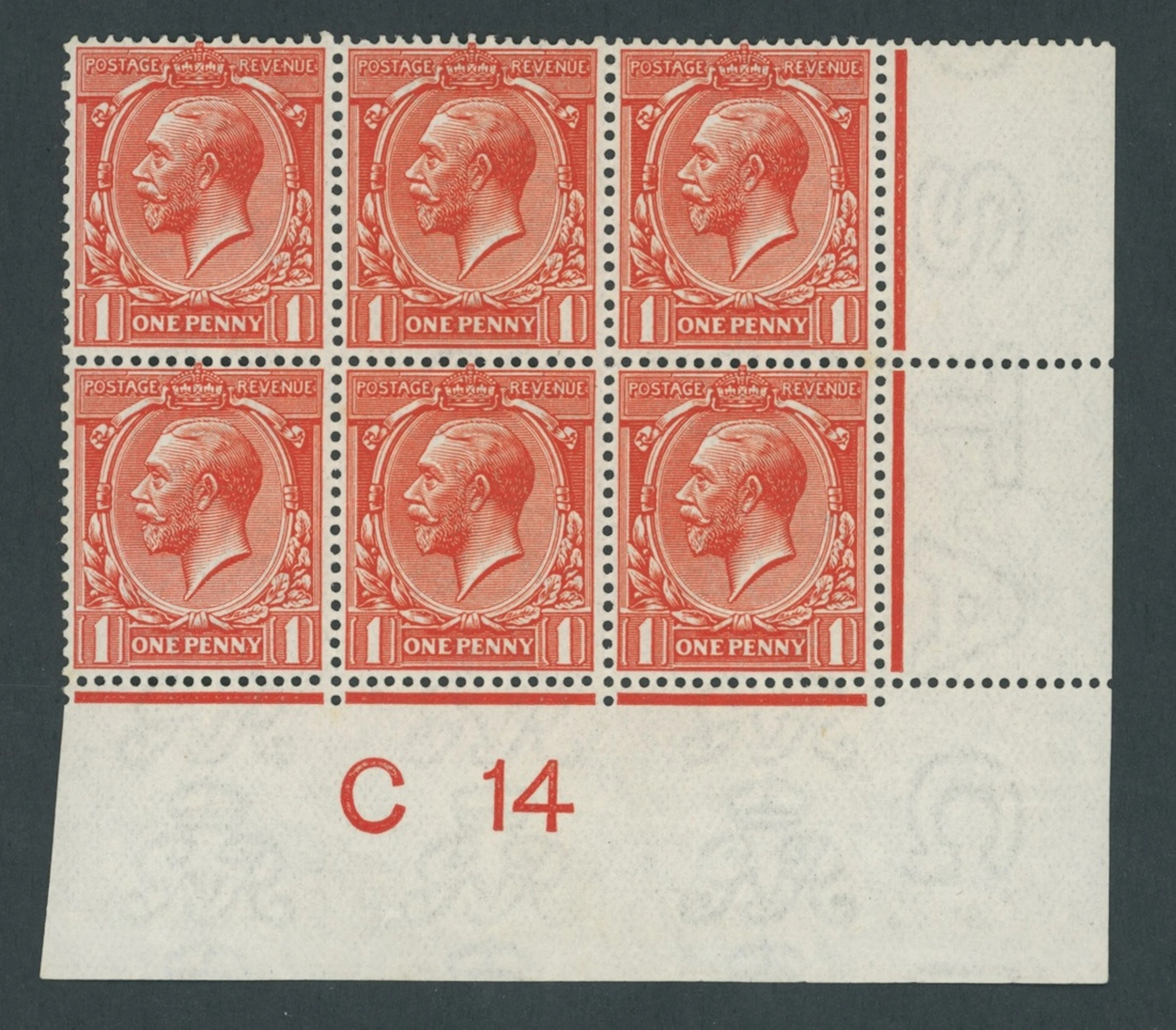 Great Britain King George V 1912-24, Watermark Simple Cypher 1d. orange-vermilio