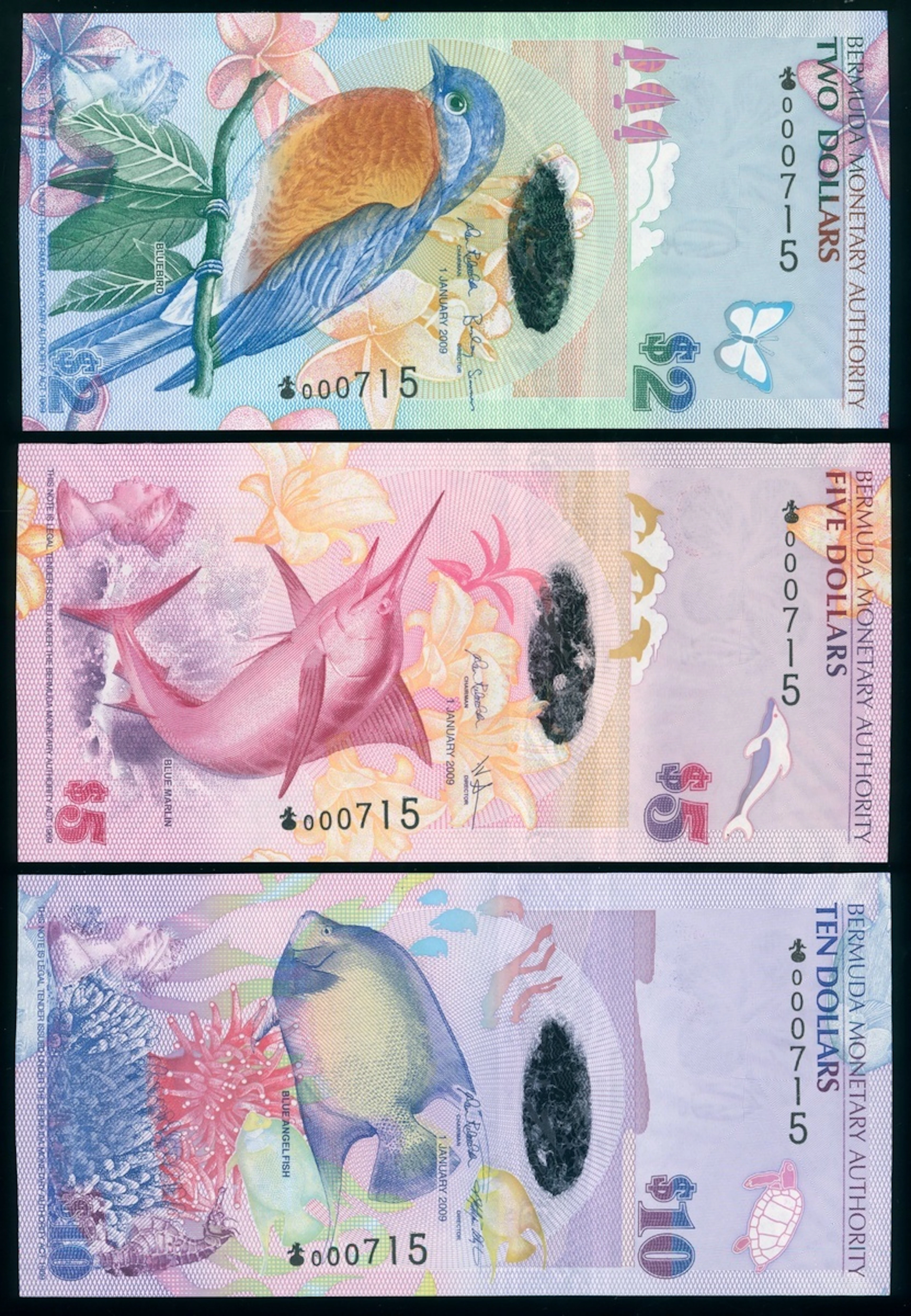 Bermuda Monetary Authority, a matching serial number 00715 set, 2009