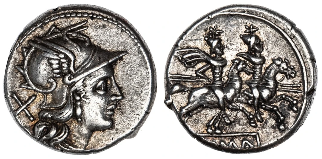 Roman Republic, Anonymous, AR Denarius, struck c. 211 BC, helmeted
