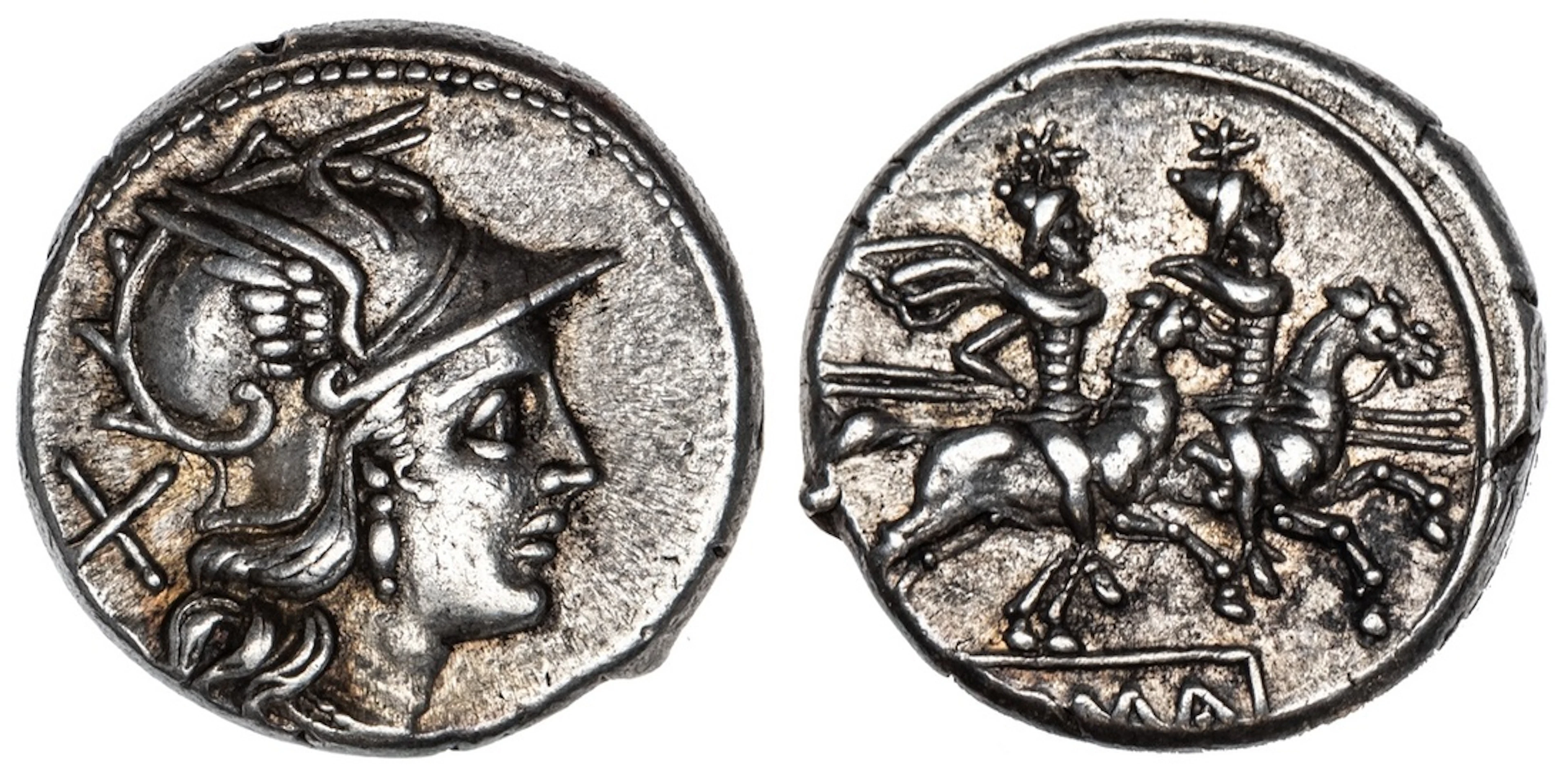 Roman Republic, Anonymous, AR Denarius, struck c. 211 BC, helmeted