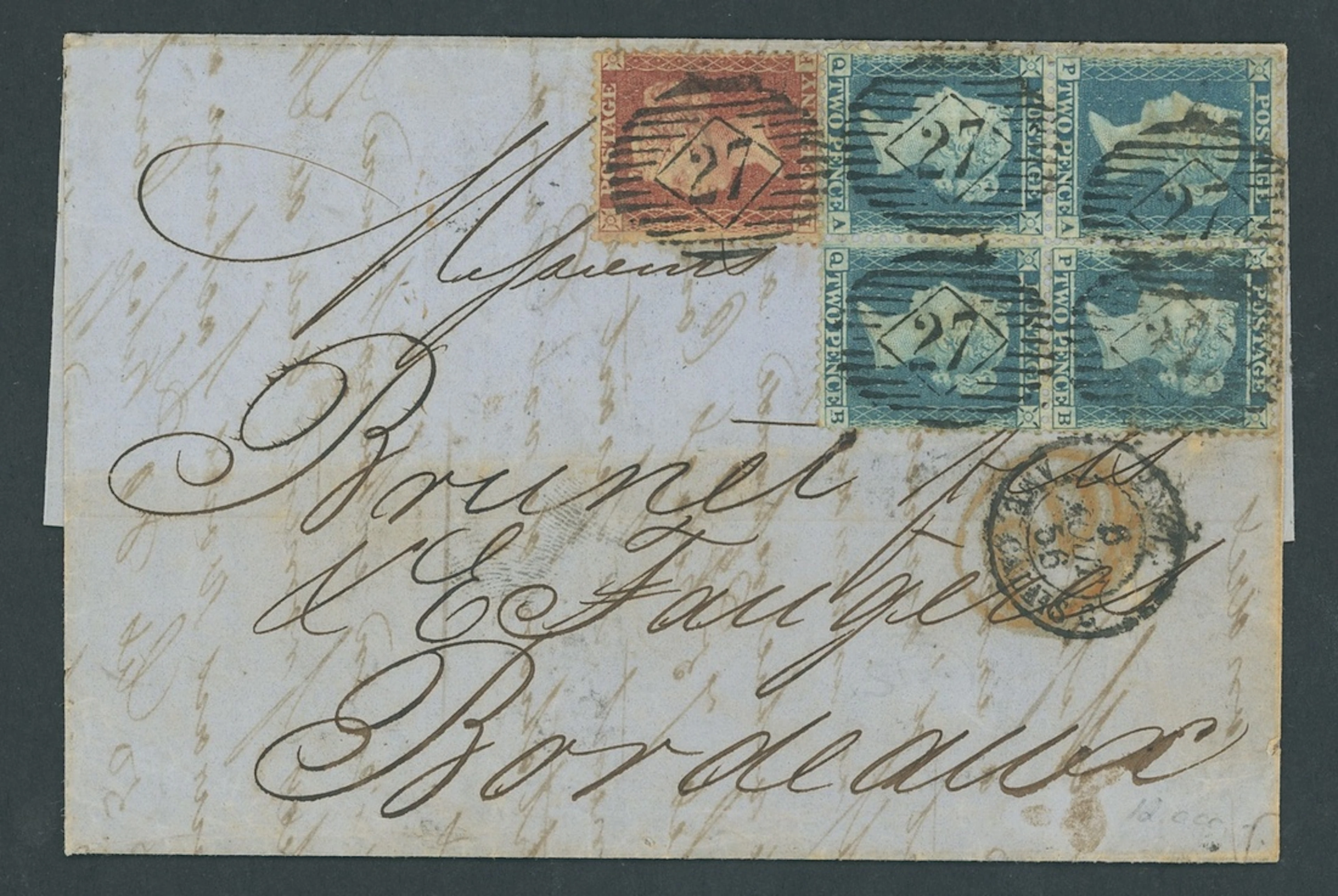 Great Britain 1854-57 Watermark Large Crown, Perf. 14 2d. blue, Plate