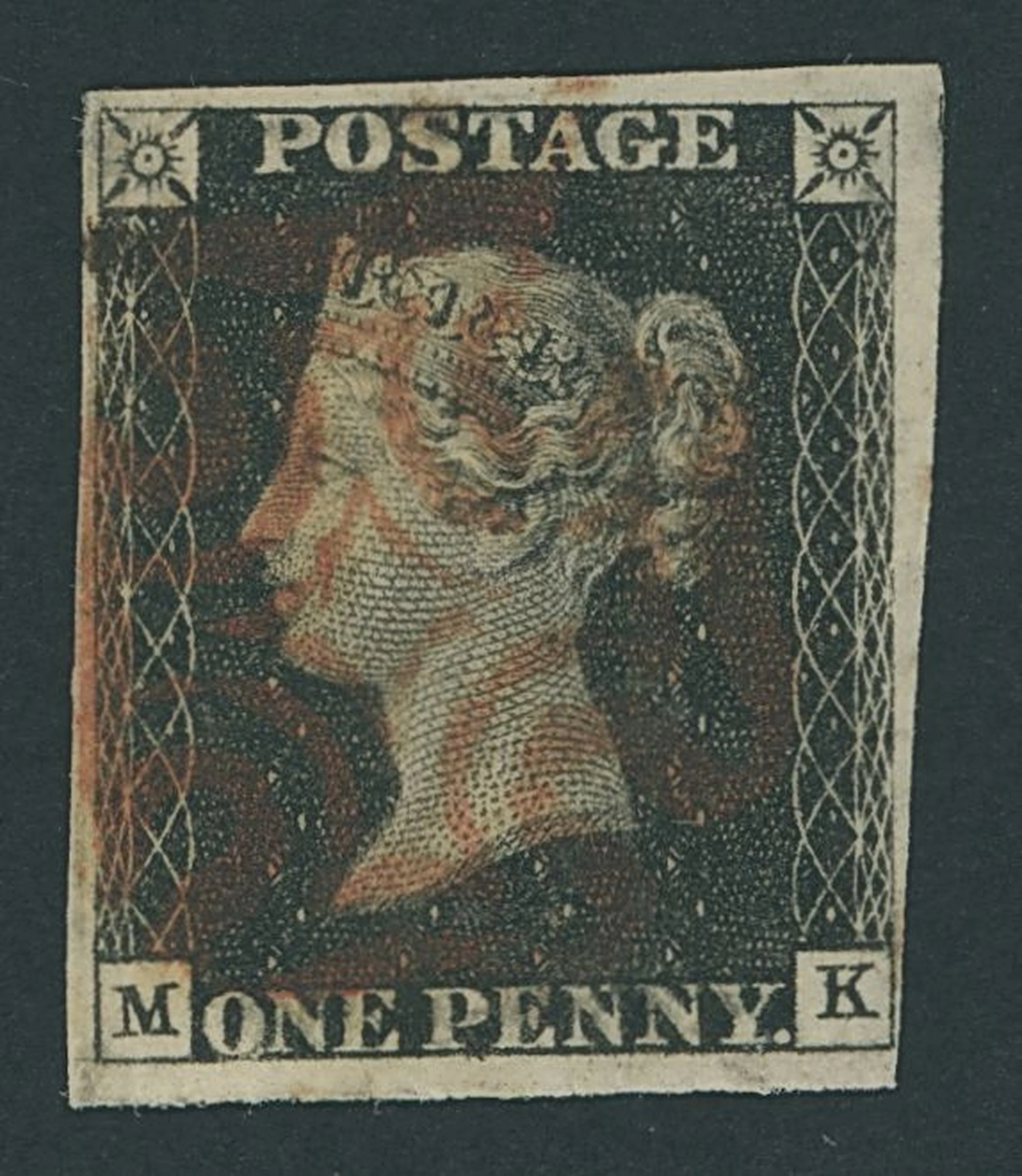 Great Britain 1840 One Penny Black Plate 10 MK, close to large margins