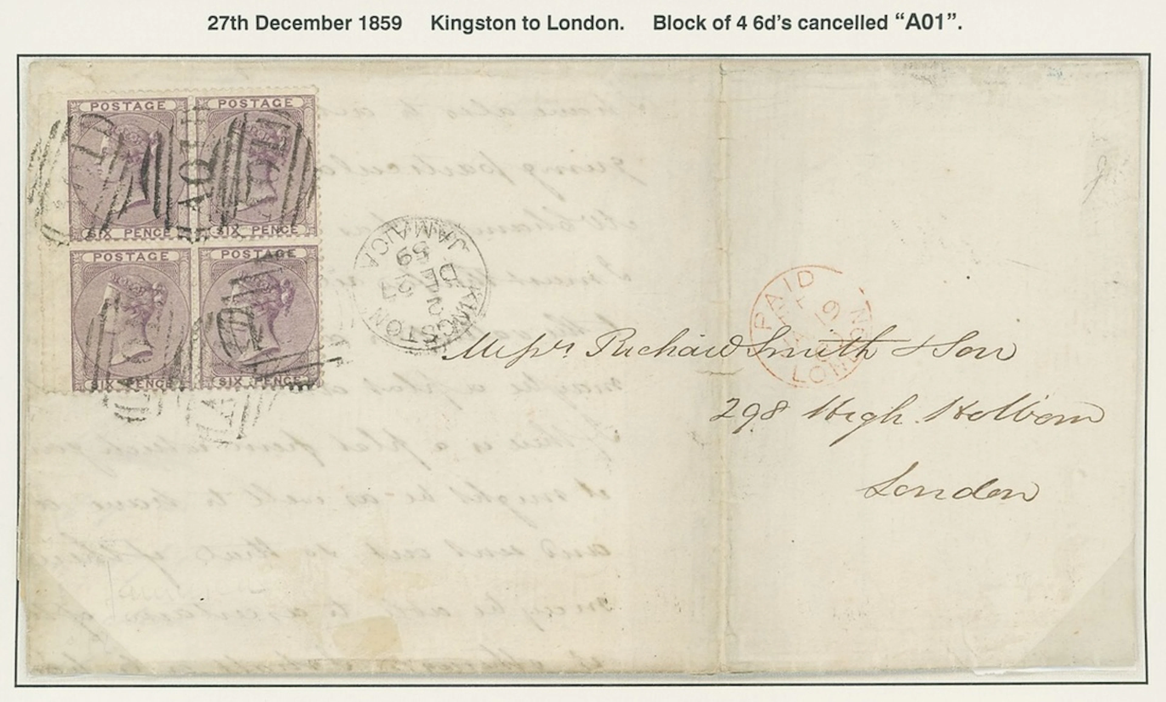 Jamaica Great Britain used in Jamaica Overseas Packet Letter, May