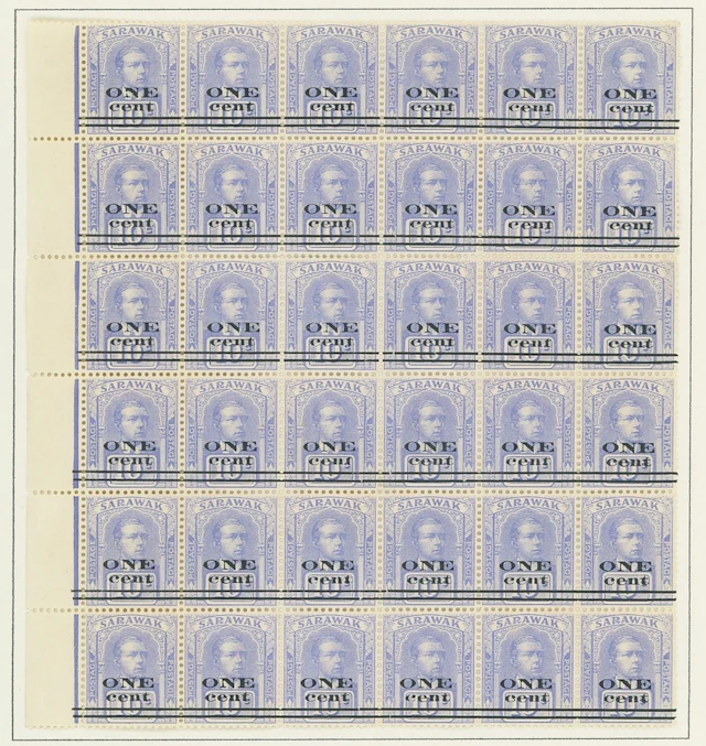 Sarawak 1923 Provisionals First Printing 1c. on 10c. left marginal