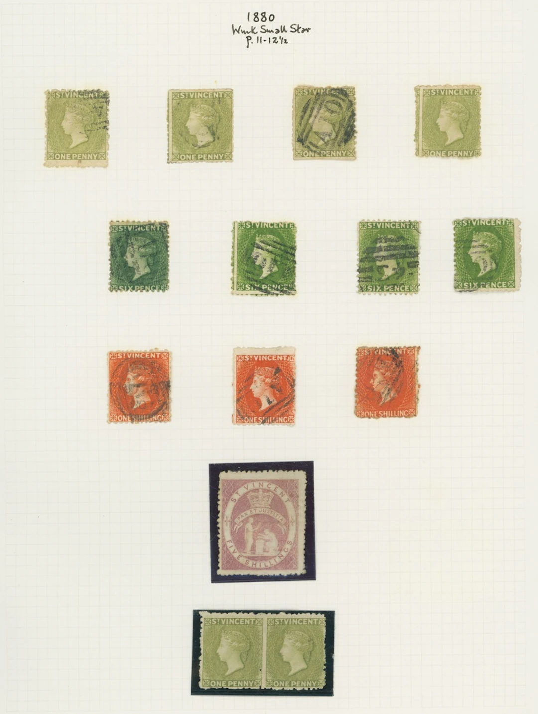 St. Vincent 1880-1909 mint and used range including 1880 (June) watermark