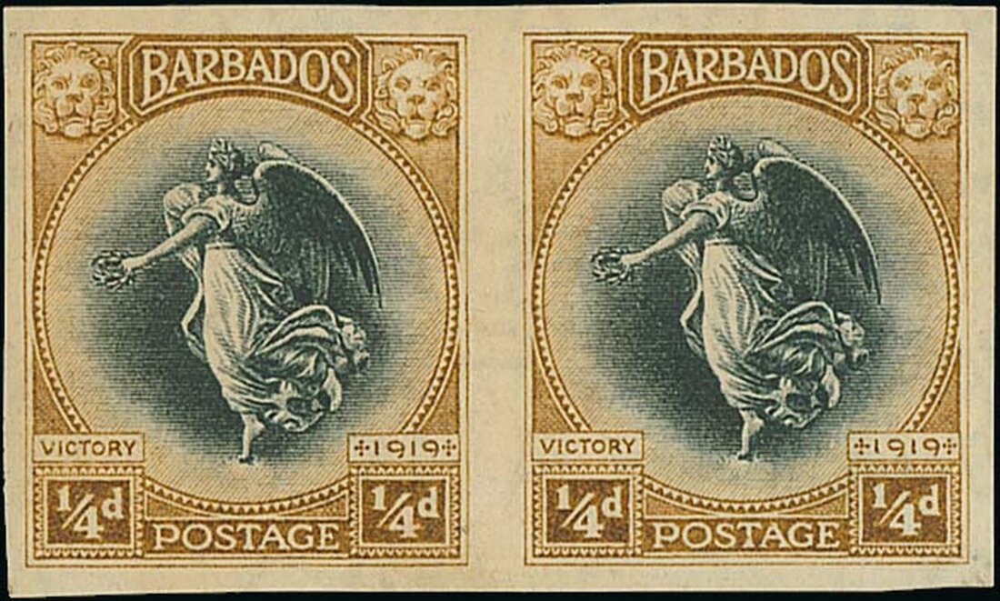 Barbados 1920-21 Victory ½d. to 3/- set of eleven imperforate plate