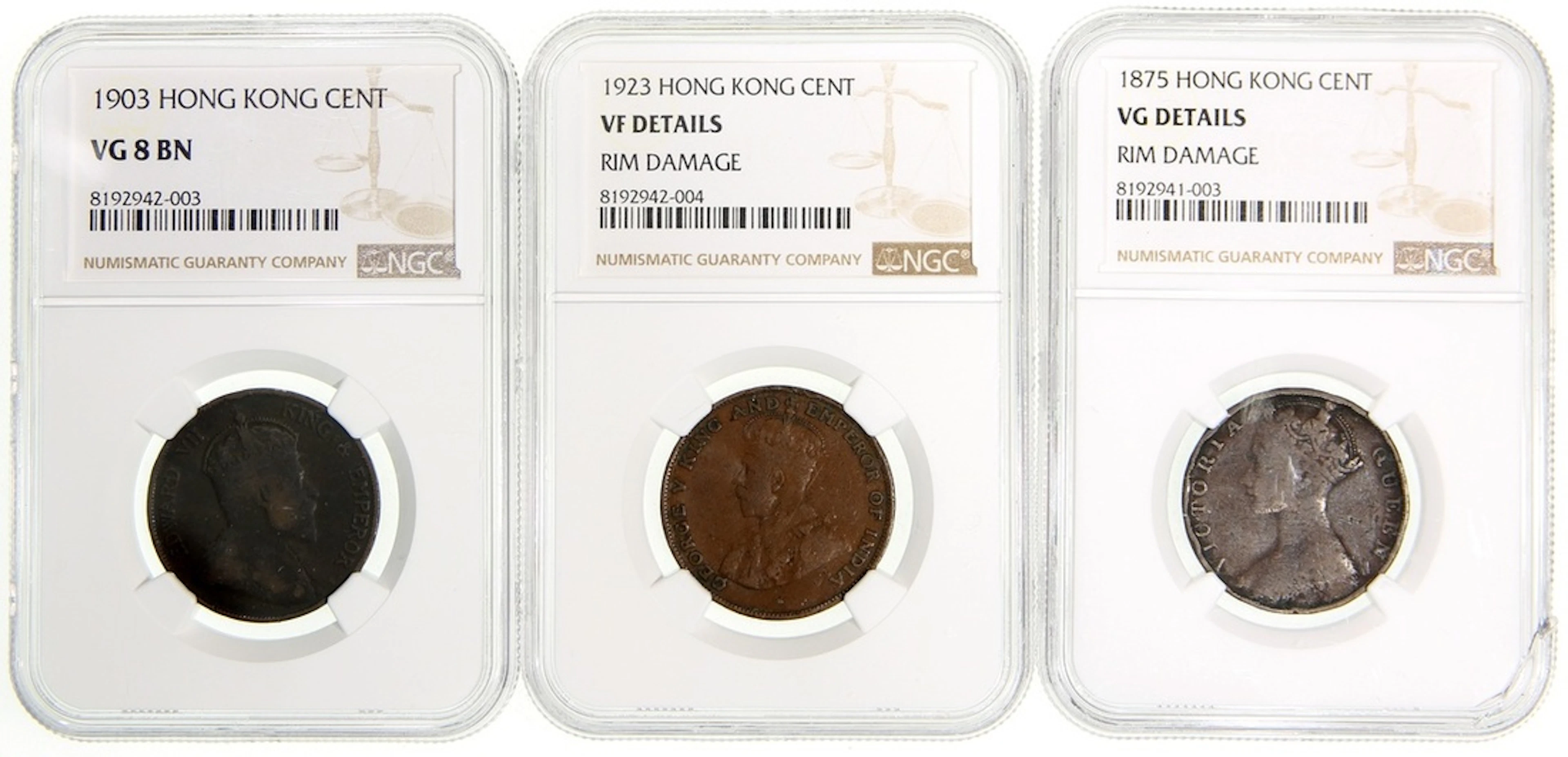 Hong Kong, [NGC VG Details, VG8BN, VF Details] a group of 3x copper