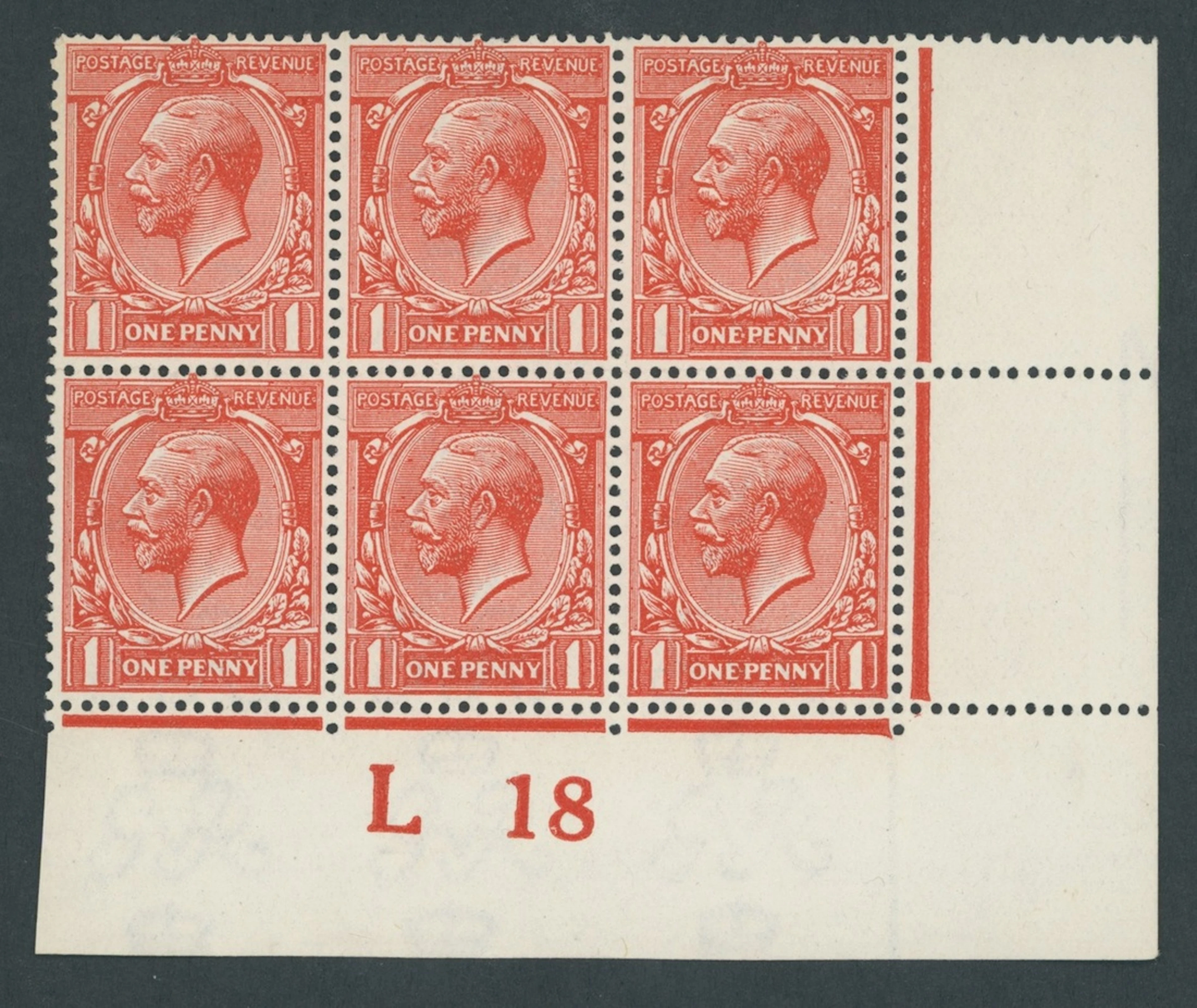 Great Britain King George V 1912-24, Watermark Simple Cypher 1d. orange-vermilio