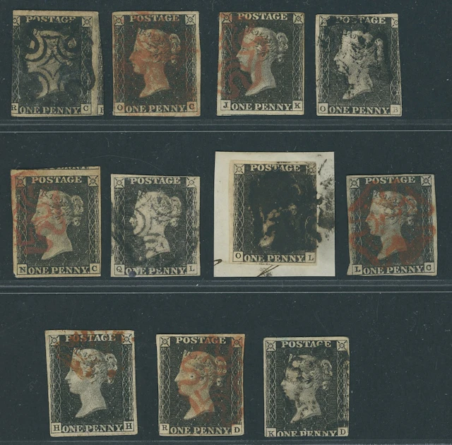 Great Britain 1840 One Penny Black Unplated Eleven examples, six cancelled