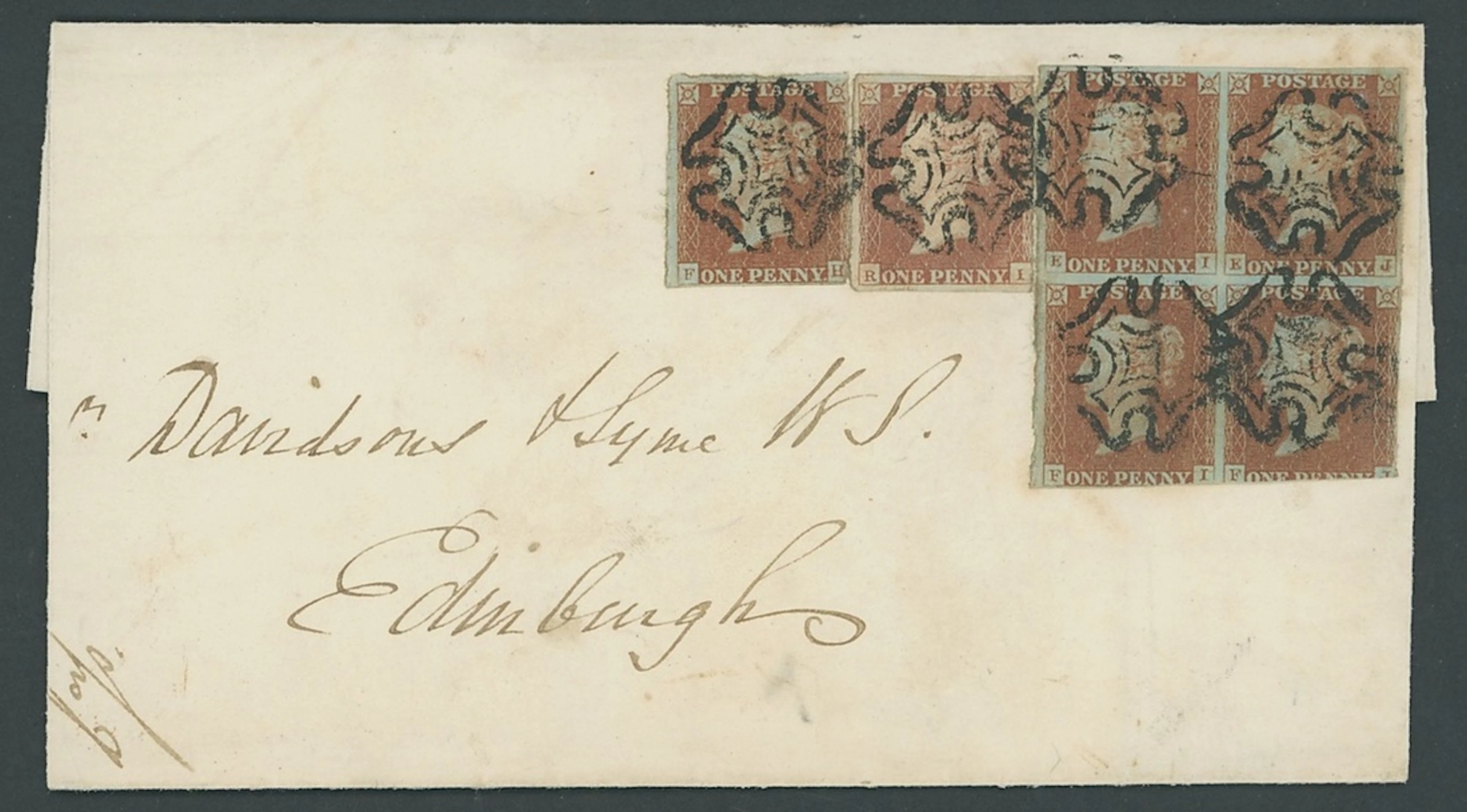 Great Britain 1841-53 One Penny Red-Brown Unplated EI-FJ block of