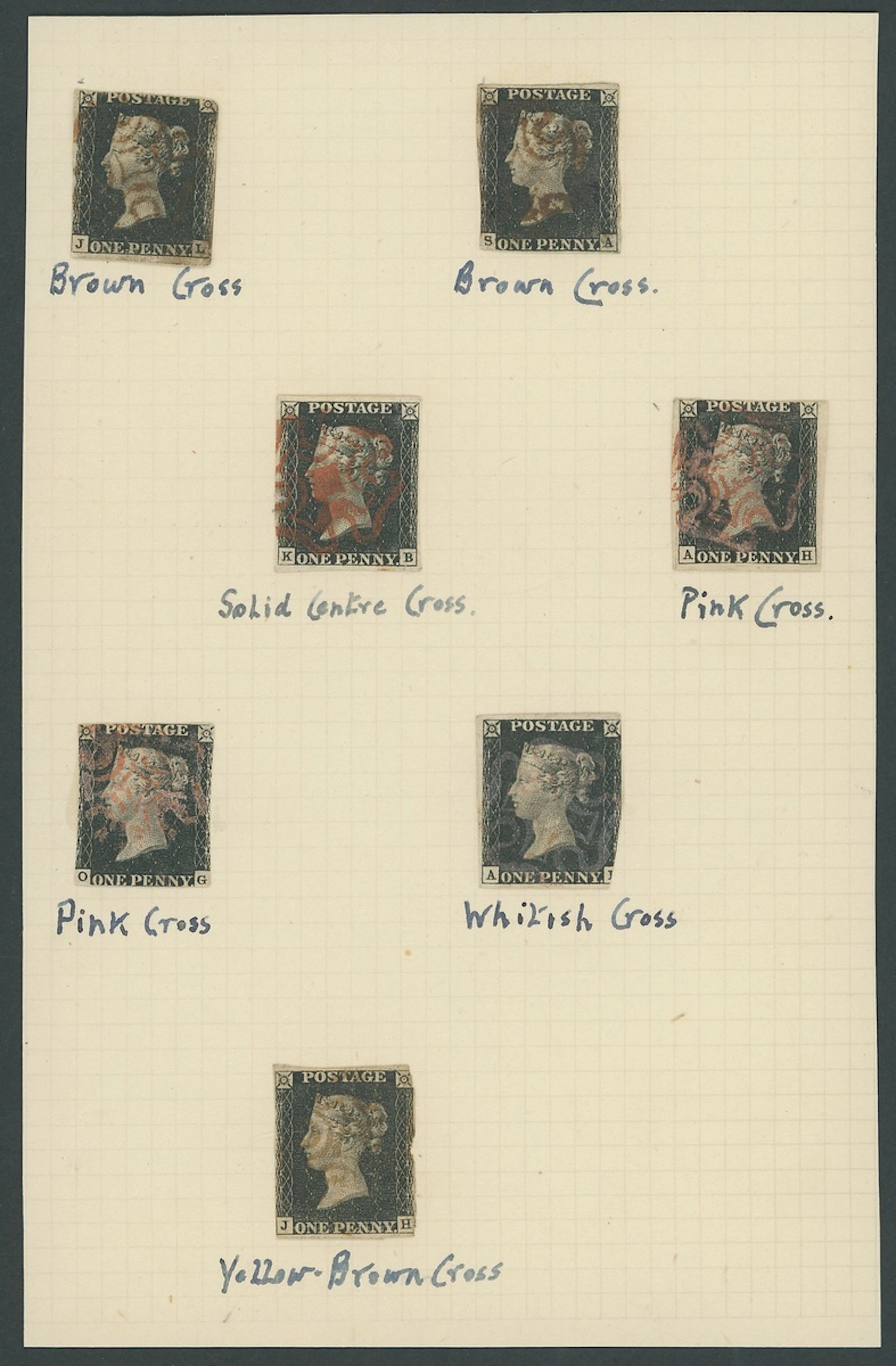 Great Britain 1840 One Penny Black Unplated Seven examples, all cut into