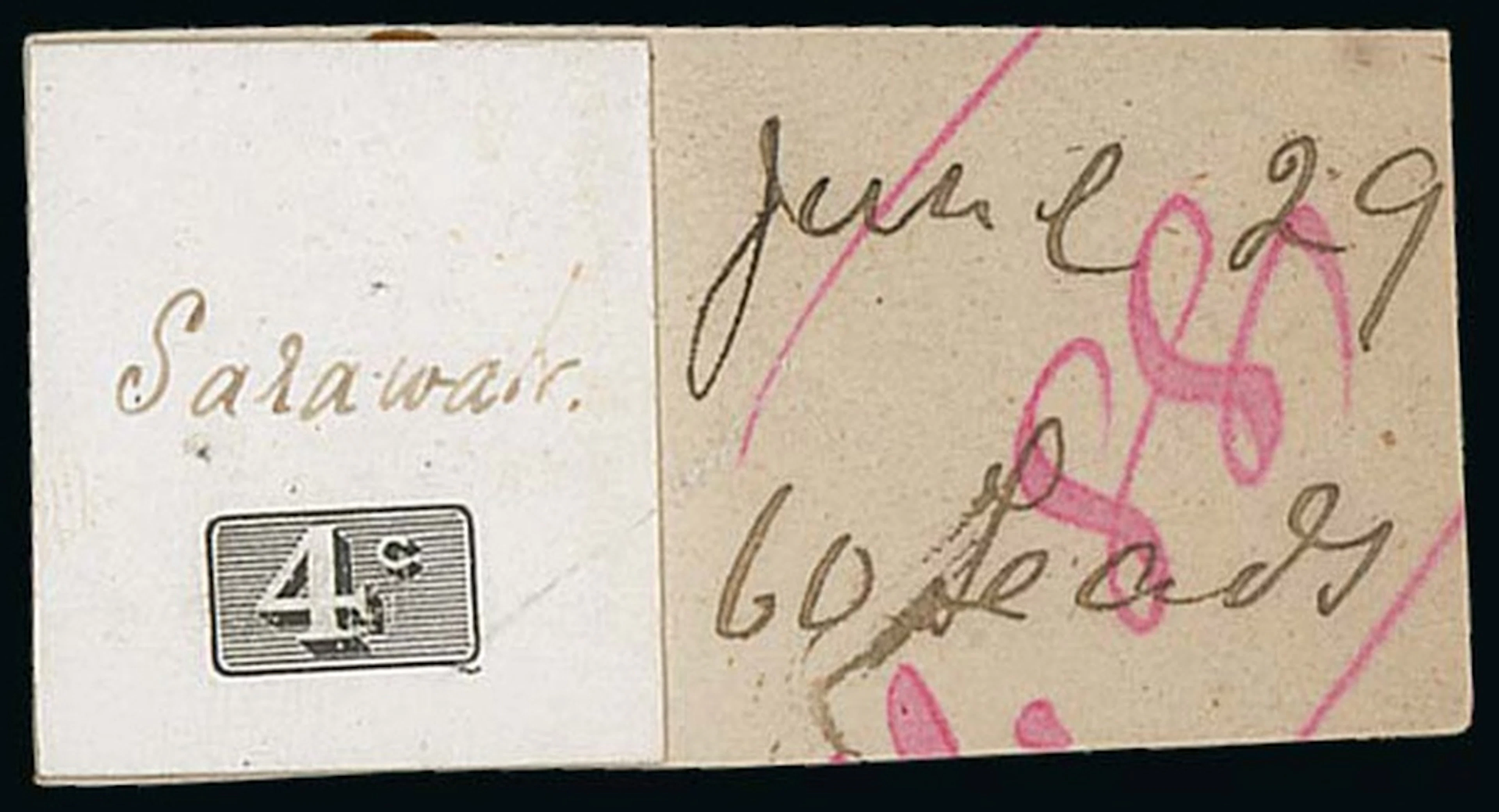 Sarawak 1888-97 "postage & revenue" Issue Die Proofs 4c. value tablet