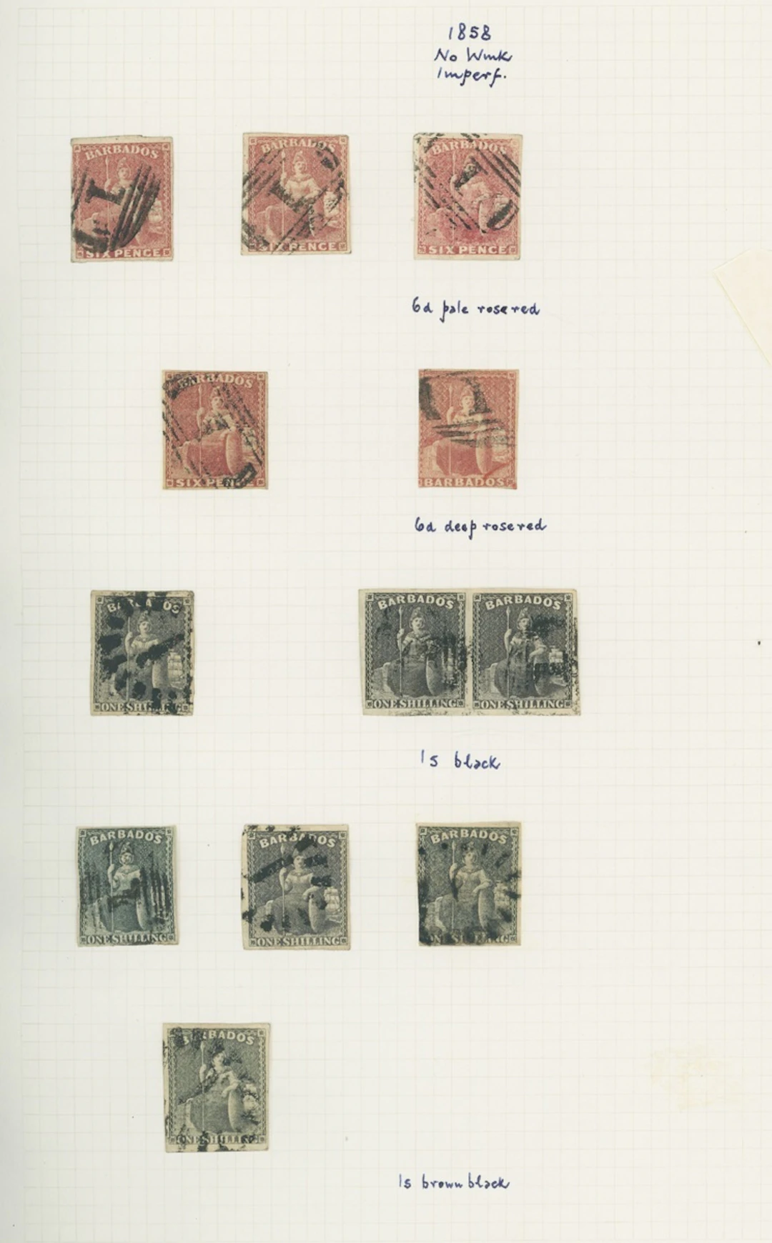 Barbados Britannia Issues 1858 (Nov.) imperf 6d. pale rose-red (7