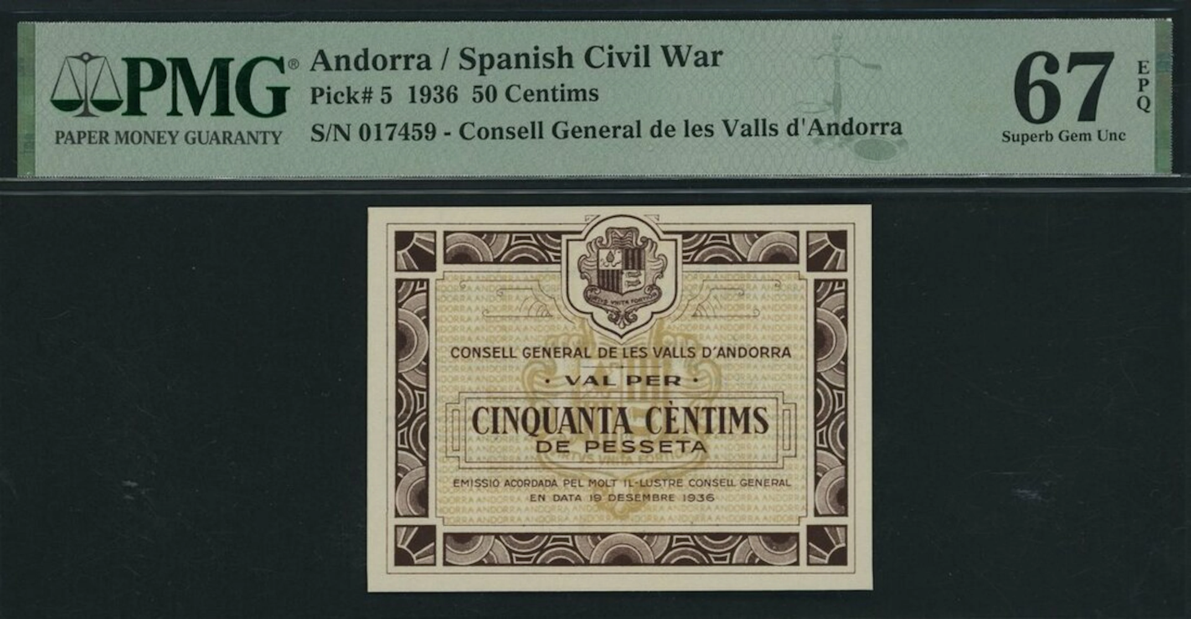 Consell General de les Valls, Andorra, 50 Centims, 19th December 1936