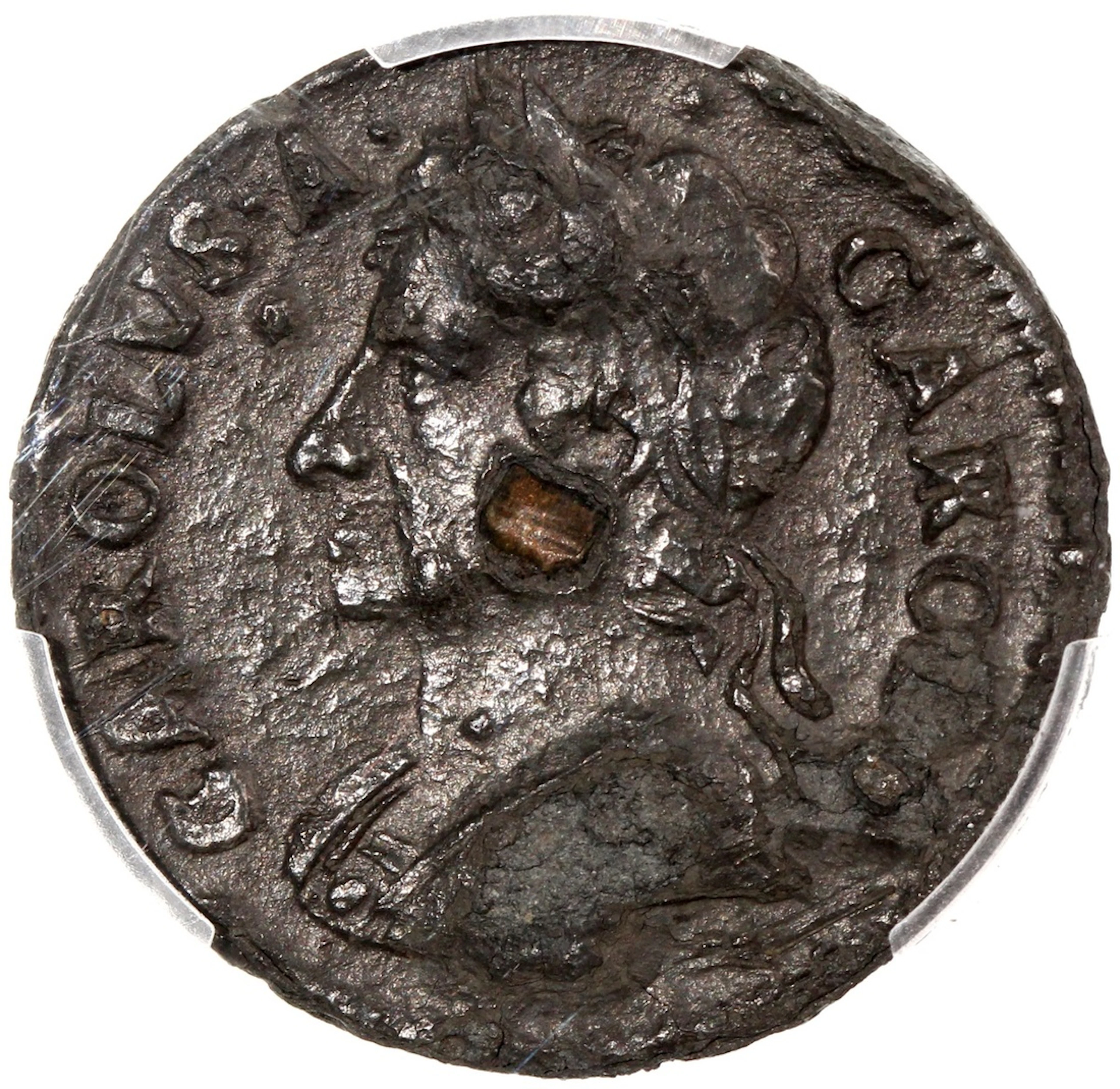 Great Britain, Charles II, [PCGS XF Detail] tin farthing, 1685, "with