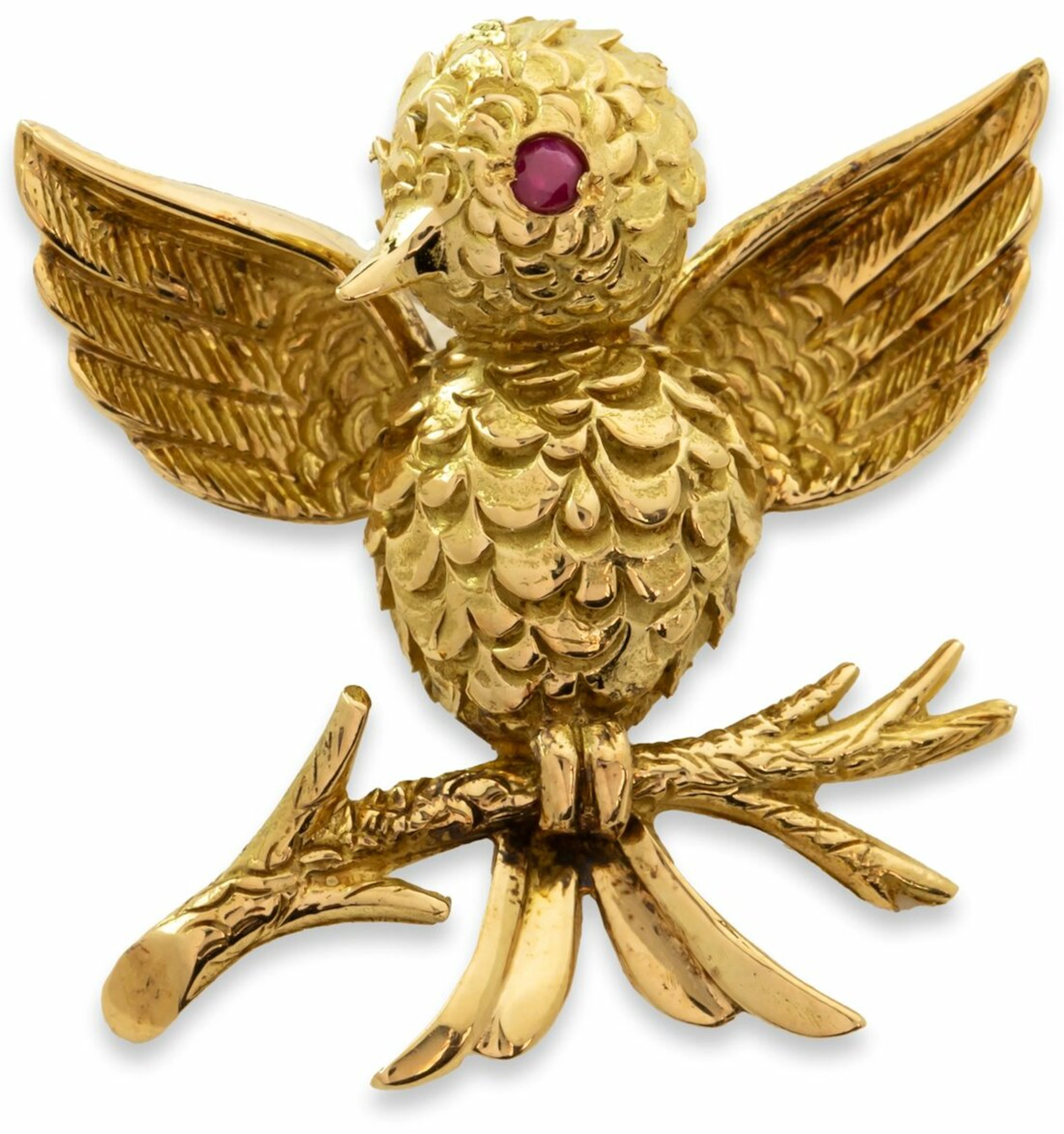 BOUCHERON, A RUBY AND GOLD BIRD BROOCH