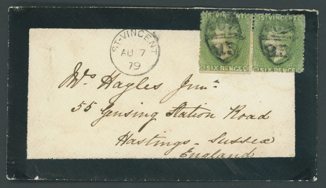St. Vincent Covers and Cancellations 1879 (7 Aug.) mourning envelope