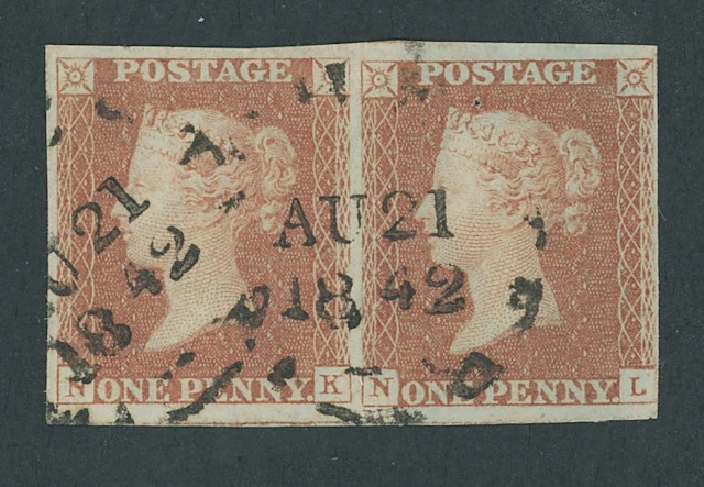 Great Britain 1841-53 One Penny Red-Brown Unplated NK-NL, horizontal