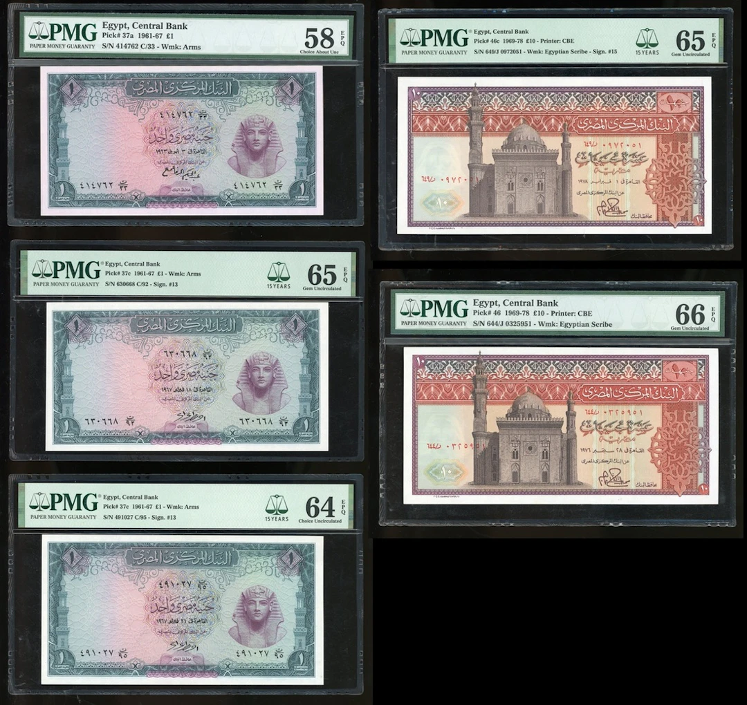 Central Bank of Egypt, a group of 5x, including £1 (3) 1963, 1967