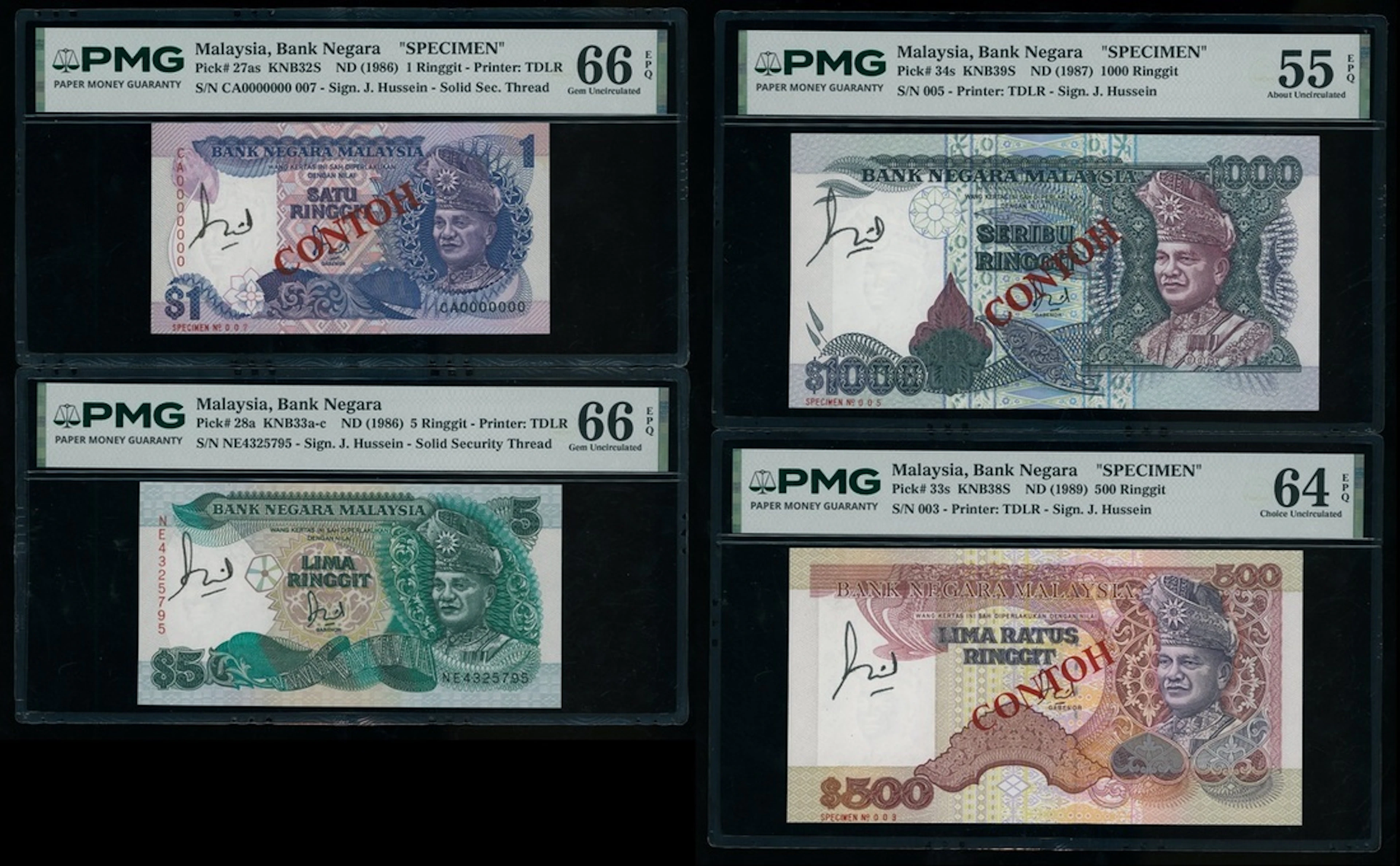 Bank Negara Malaysia, a set of 4x notes signed by Jaffar Hussein (4th