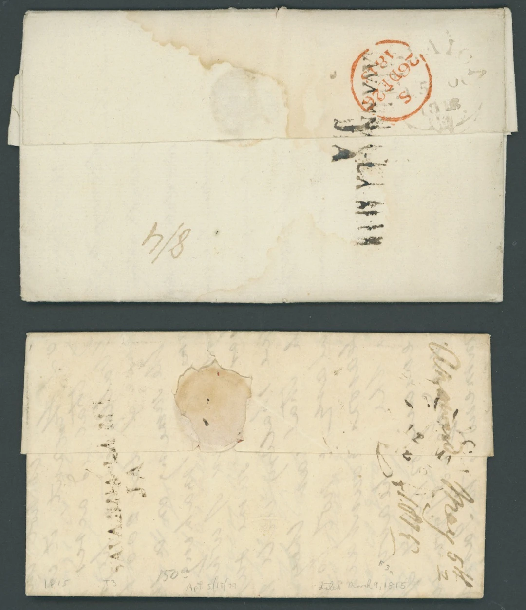 Jamaica The Post Town Straight-Line Handstamps 1813 (2 Oct.) entire