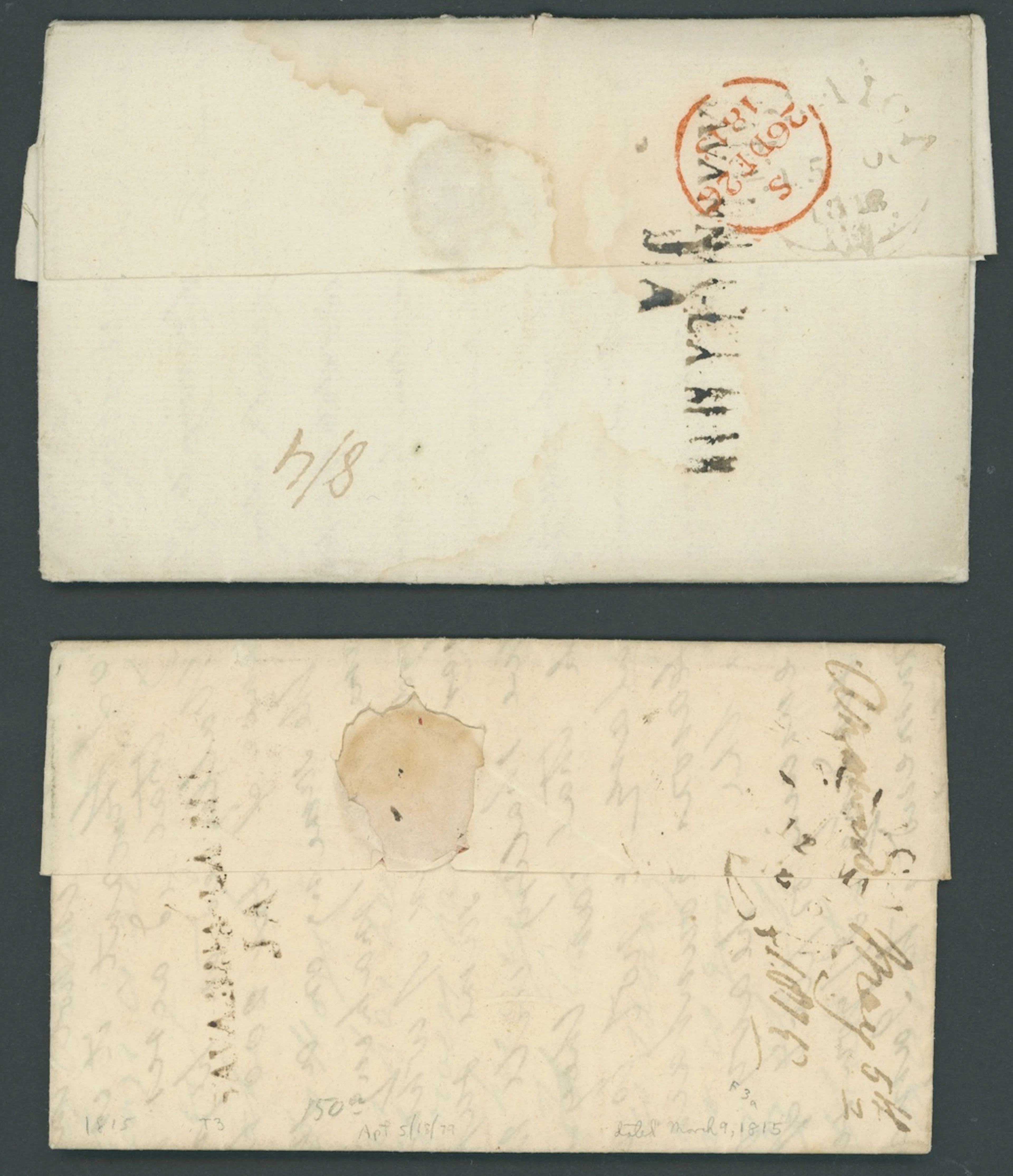 Jamaica The Post Town Straight-Line Handstamps 1813 (2 Oct.) entire