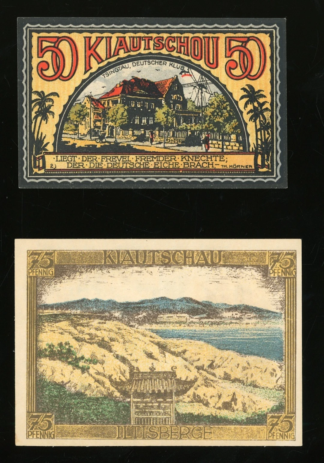 Germany, a pair of notgeld with scenery of Kiau Chau, including Deutscher