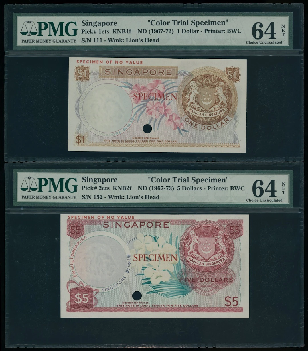 Singapore, a pair of colour trials, ND (1967-72), including $1 and