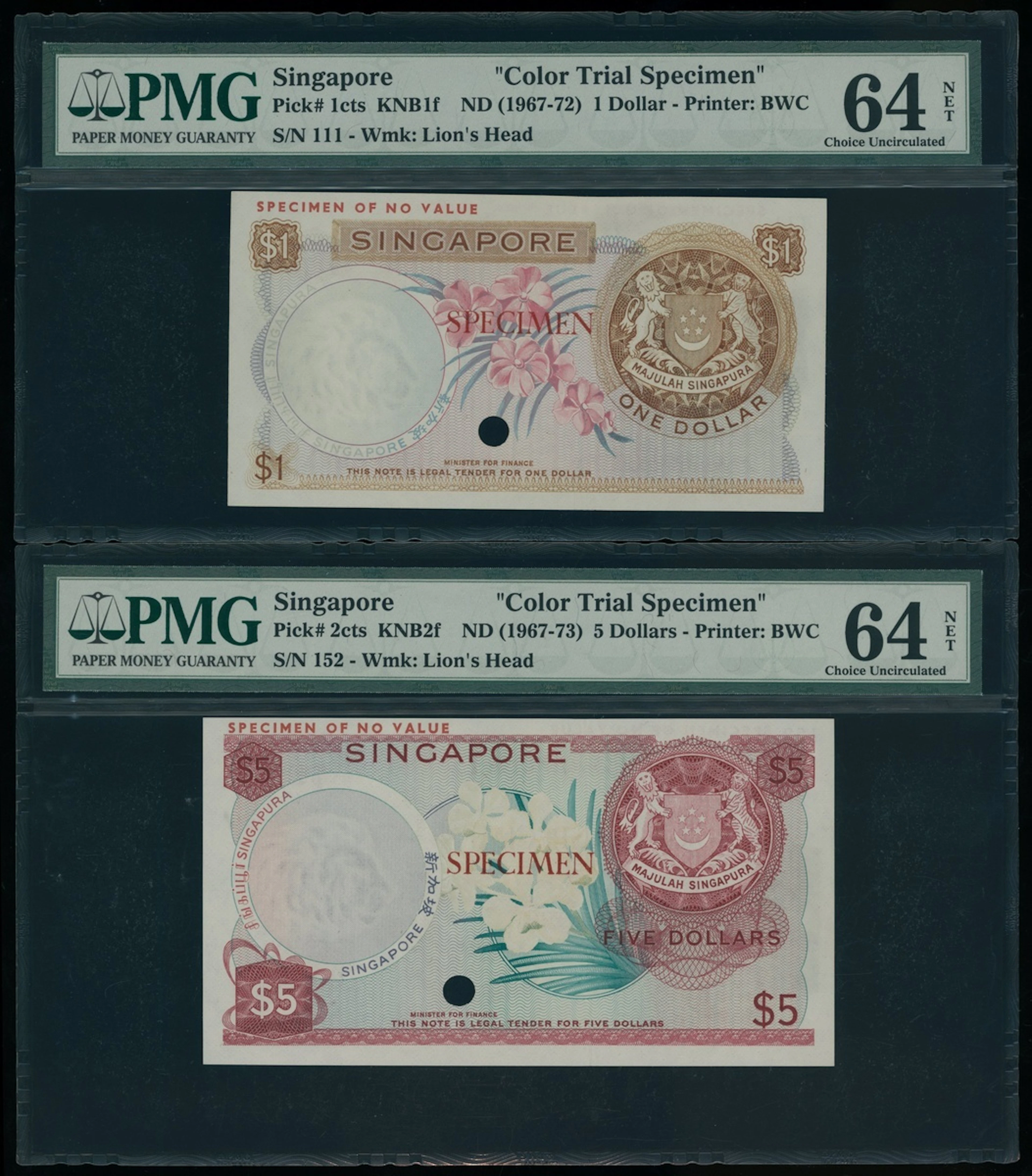 Singapore, a pair of colour trials, ND (1967-72), including $1 and