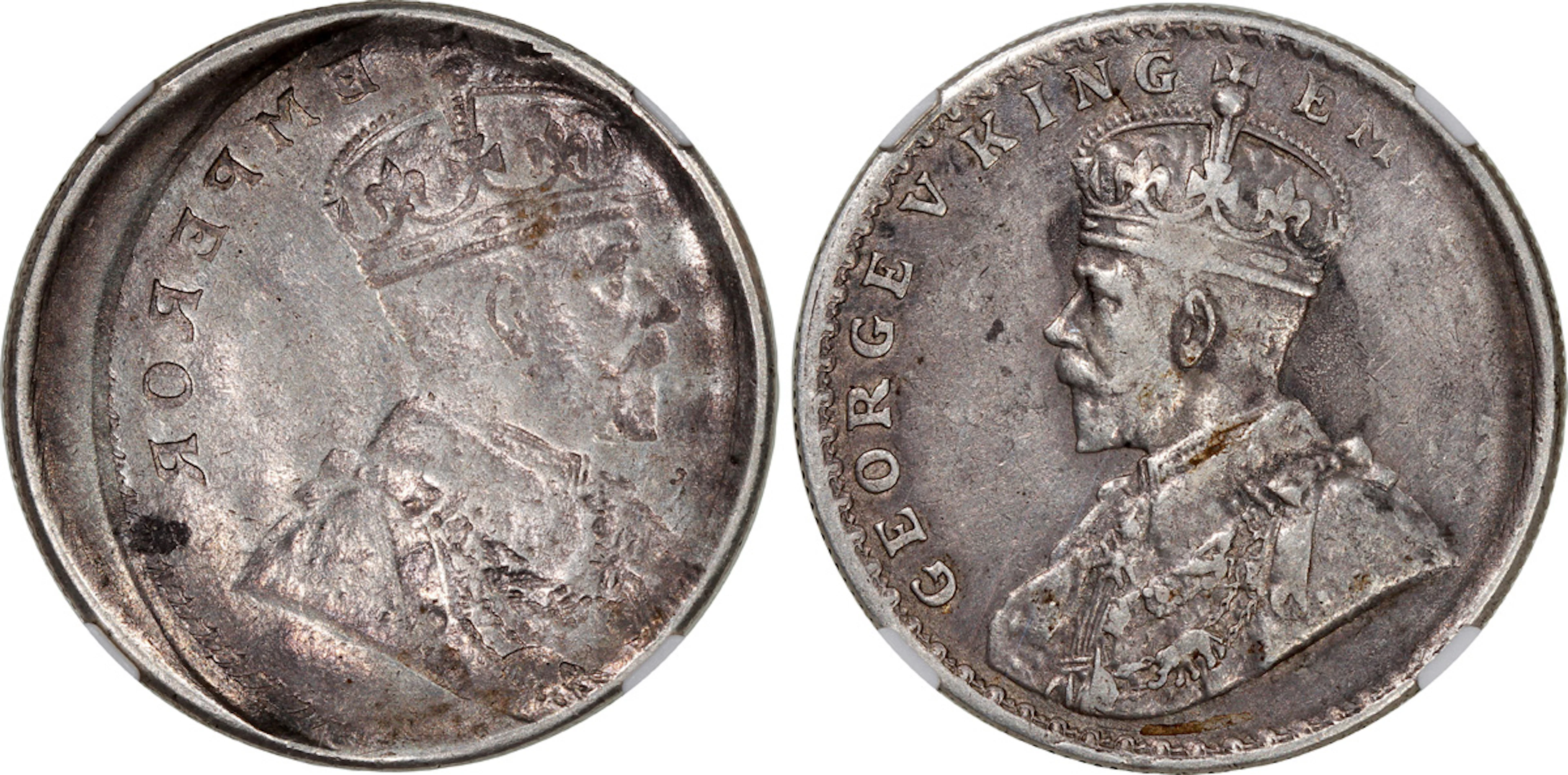 India, [NGC XF45] MINT ERROR rupee, ND (1910-36), 'reverse brockage'