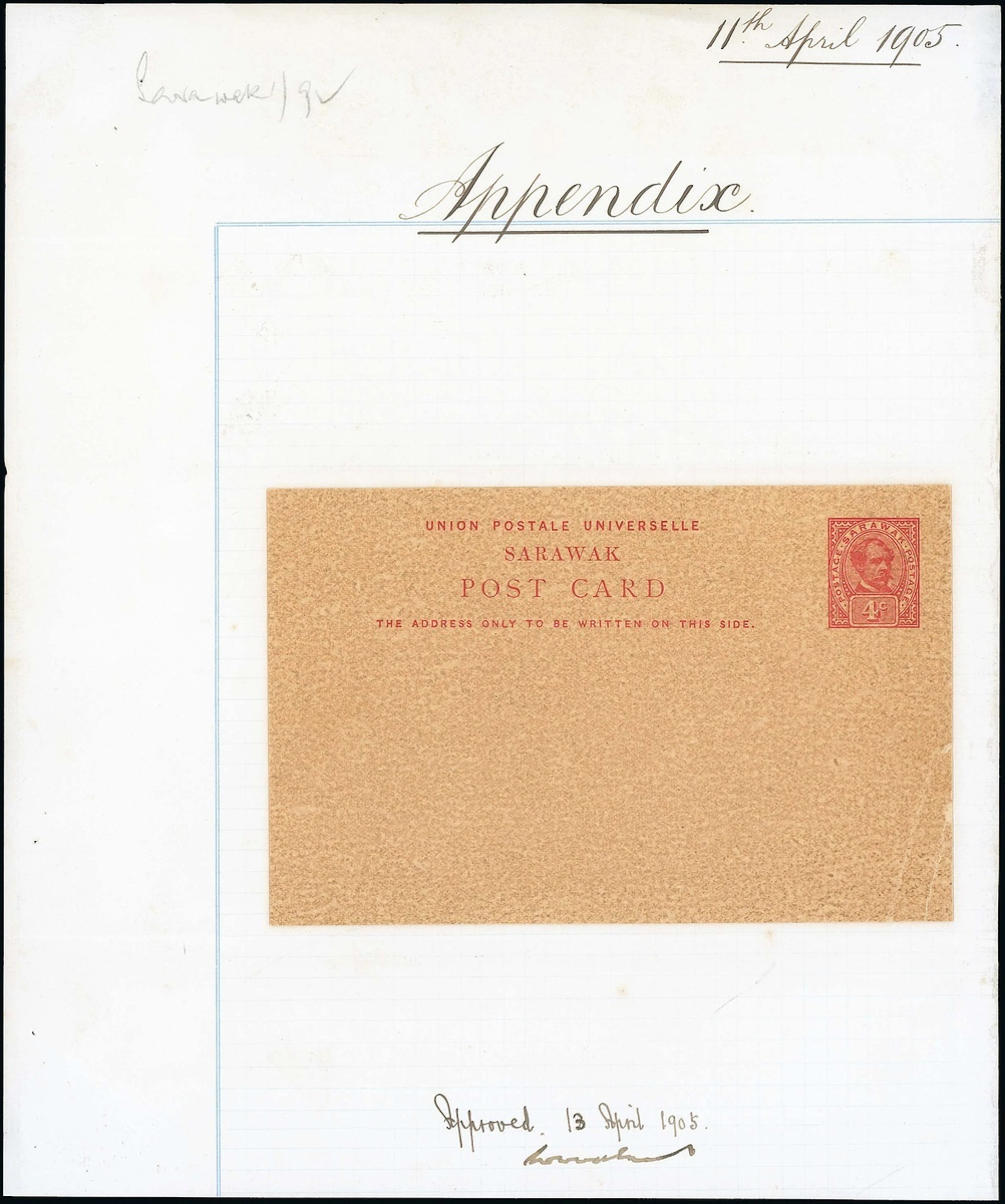 Sarawak Postal Stationery Postcards 1905 4c. A card as issued affixed