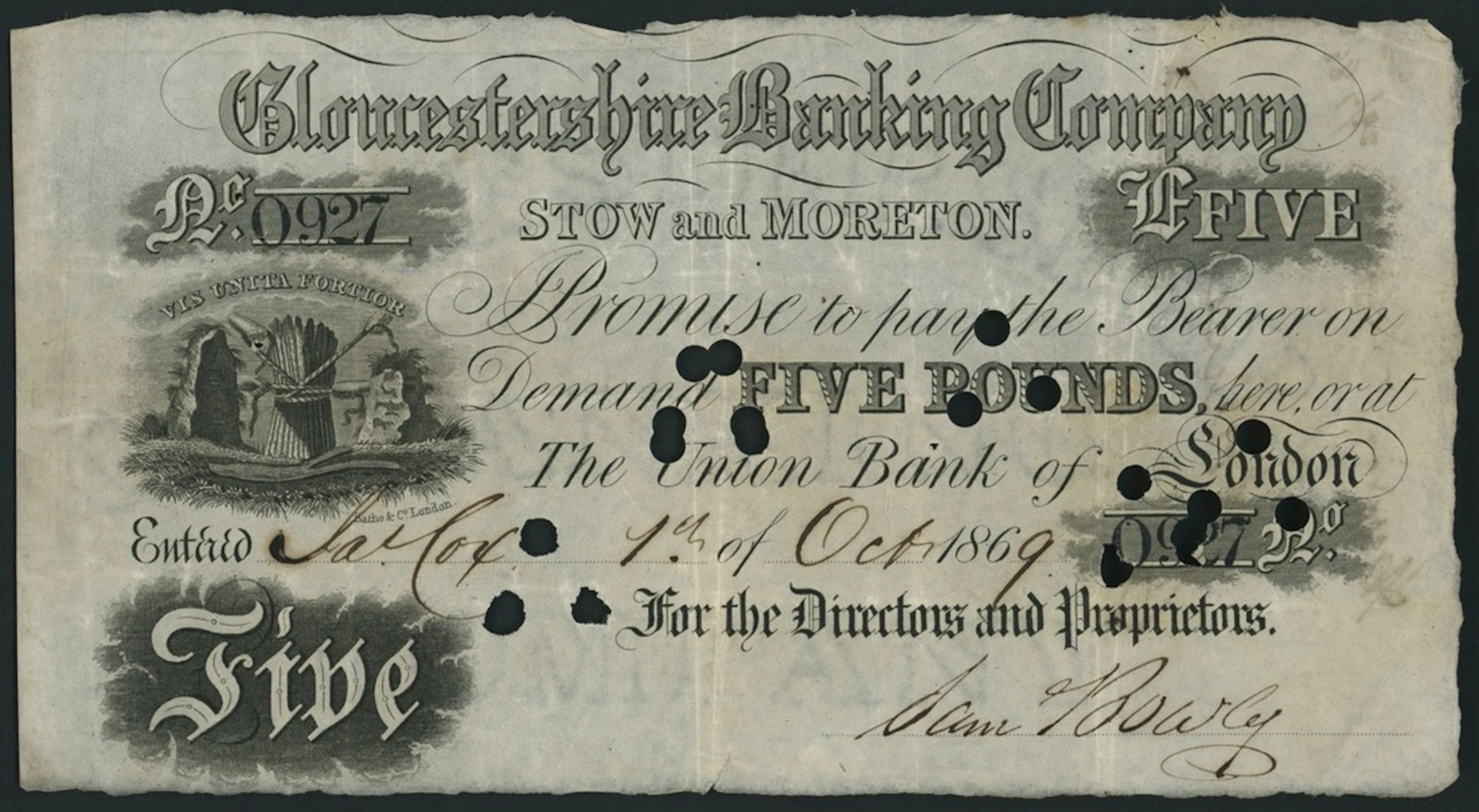 Gloucestershire Banking Company, Stow and Moreton, £5, 1st October