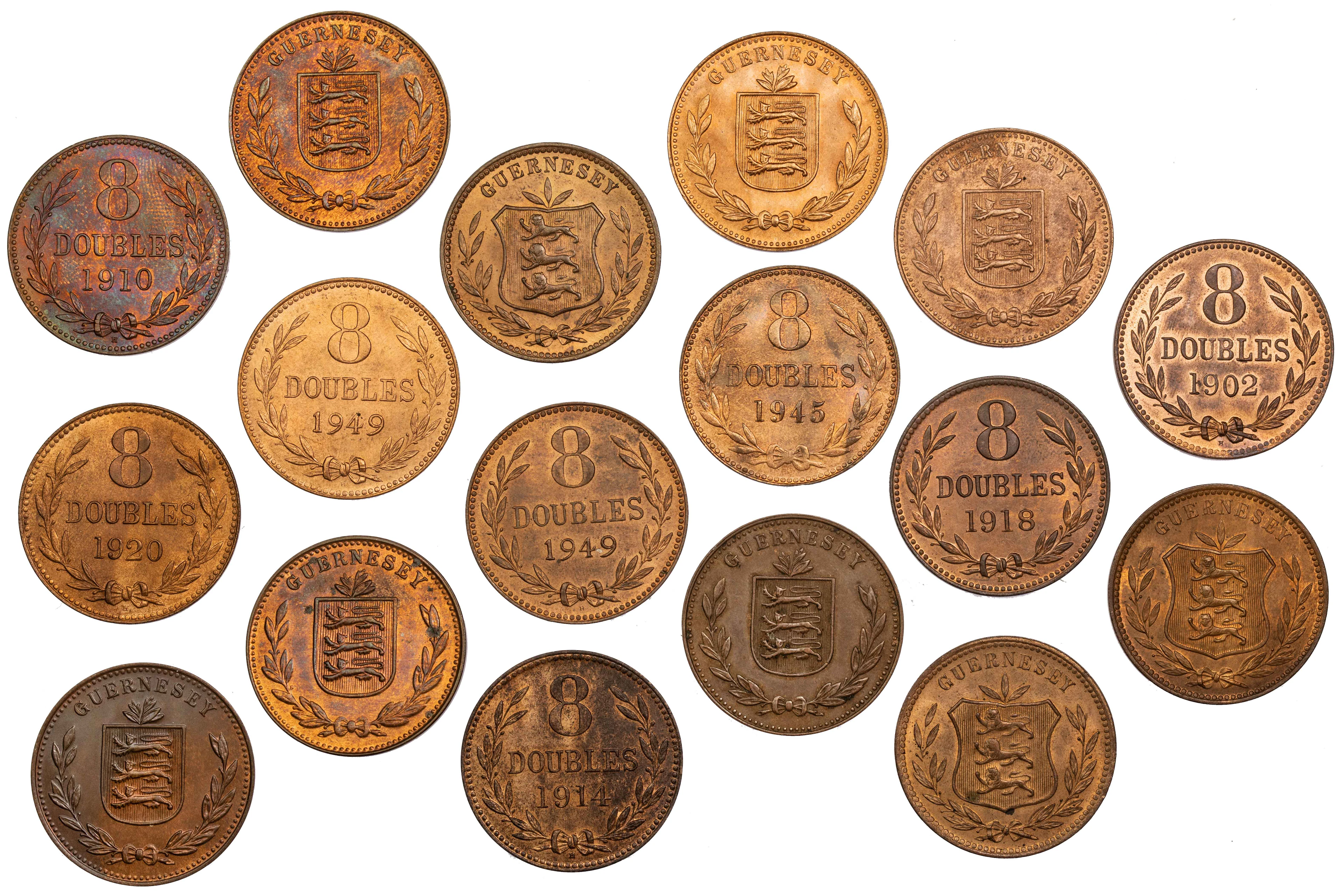 Guernsey, George V (1910-1936), 8-Doubles, 1911 H, shield in wreath