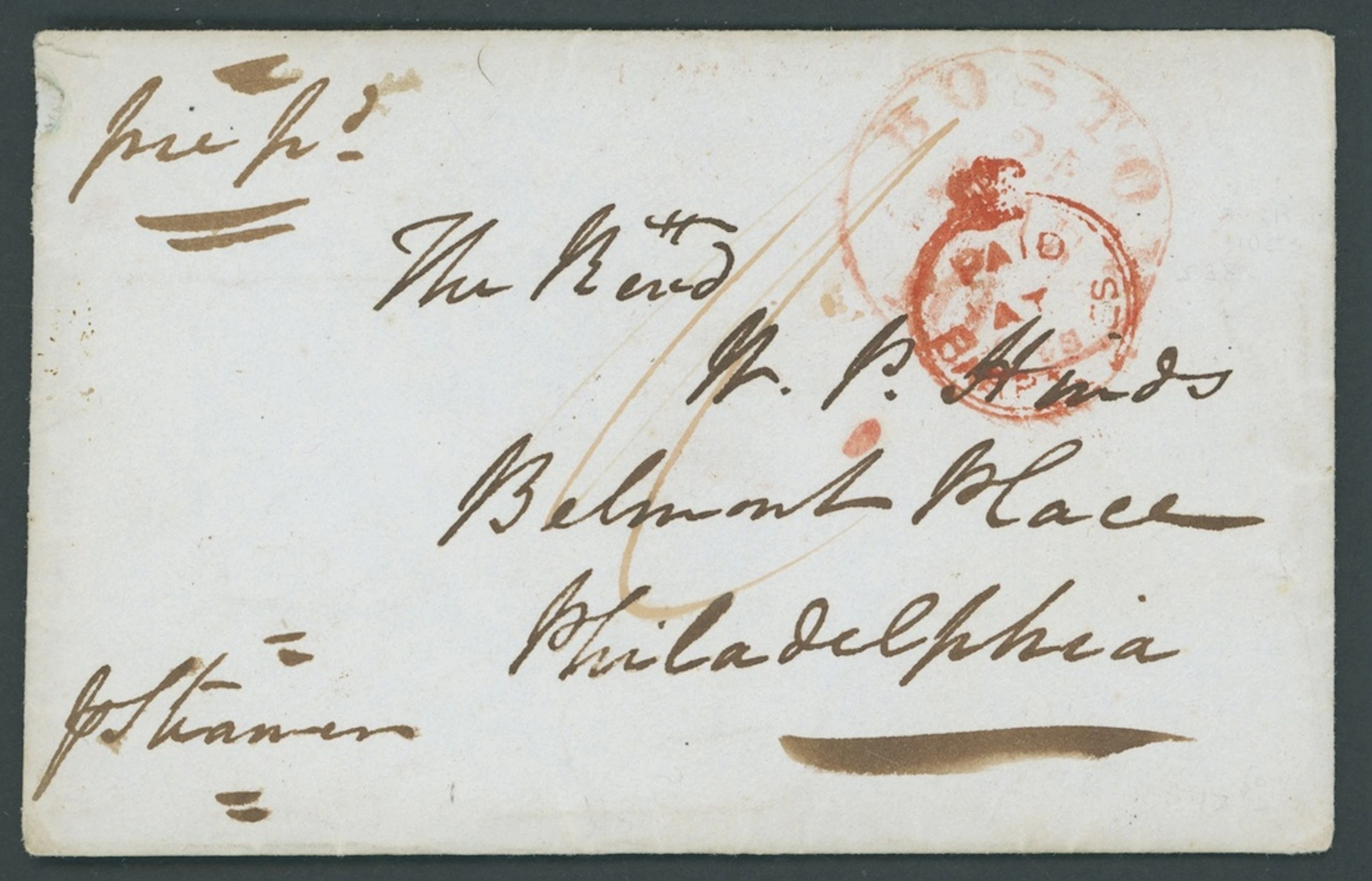 Barbados Early Letters and Handstamps 1850 (27 Jan.) envelope (with