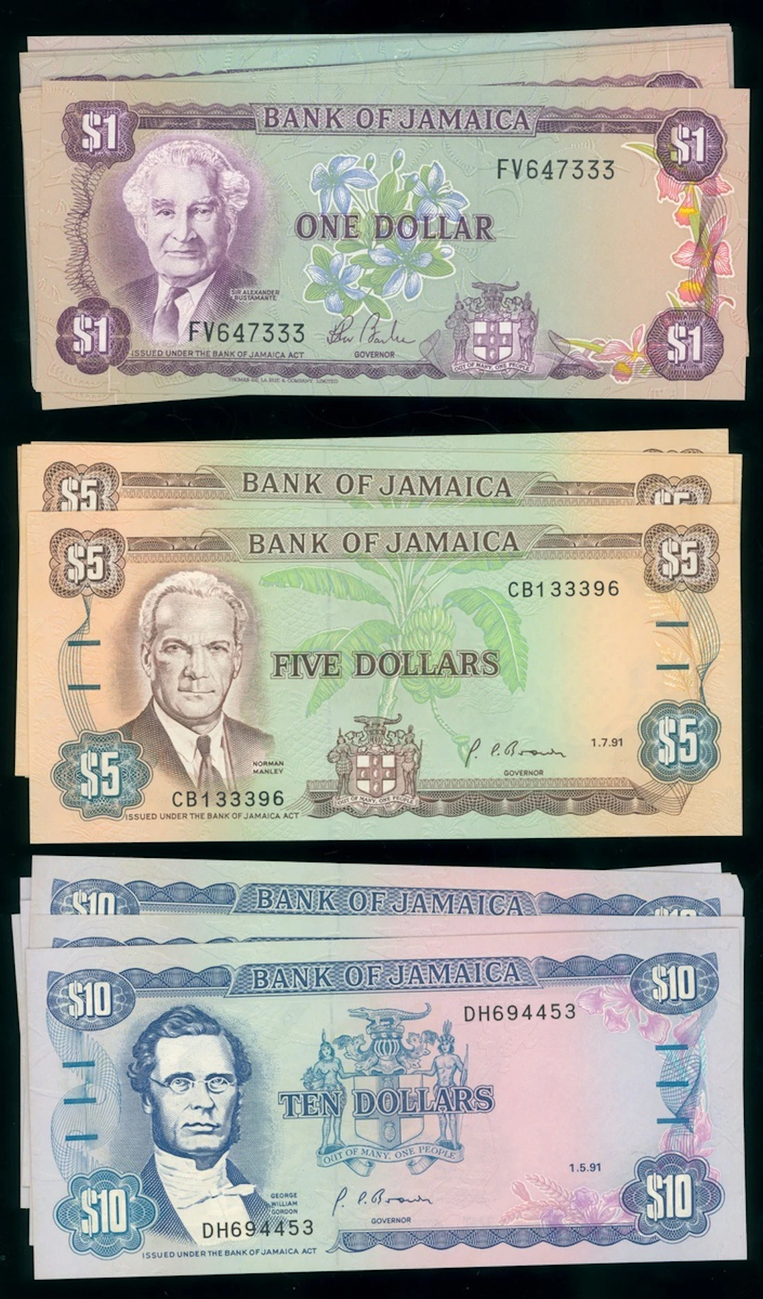 Bank of Jamaica, a group of 29x, including $1 (8) ND (1976-77), $1