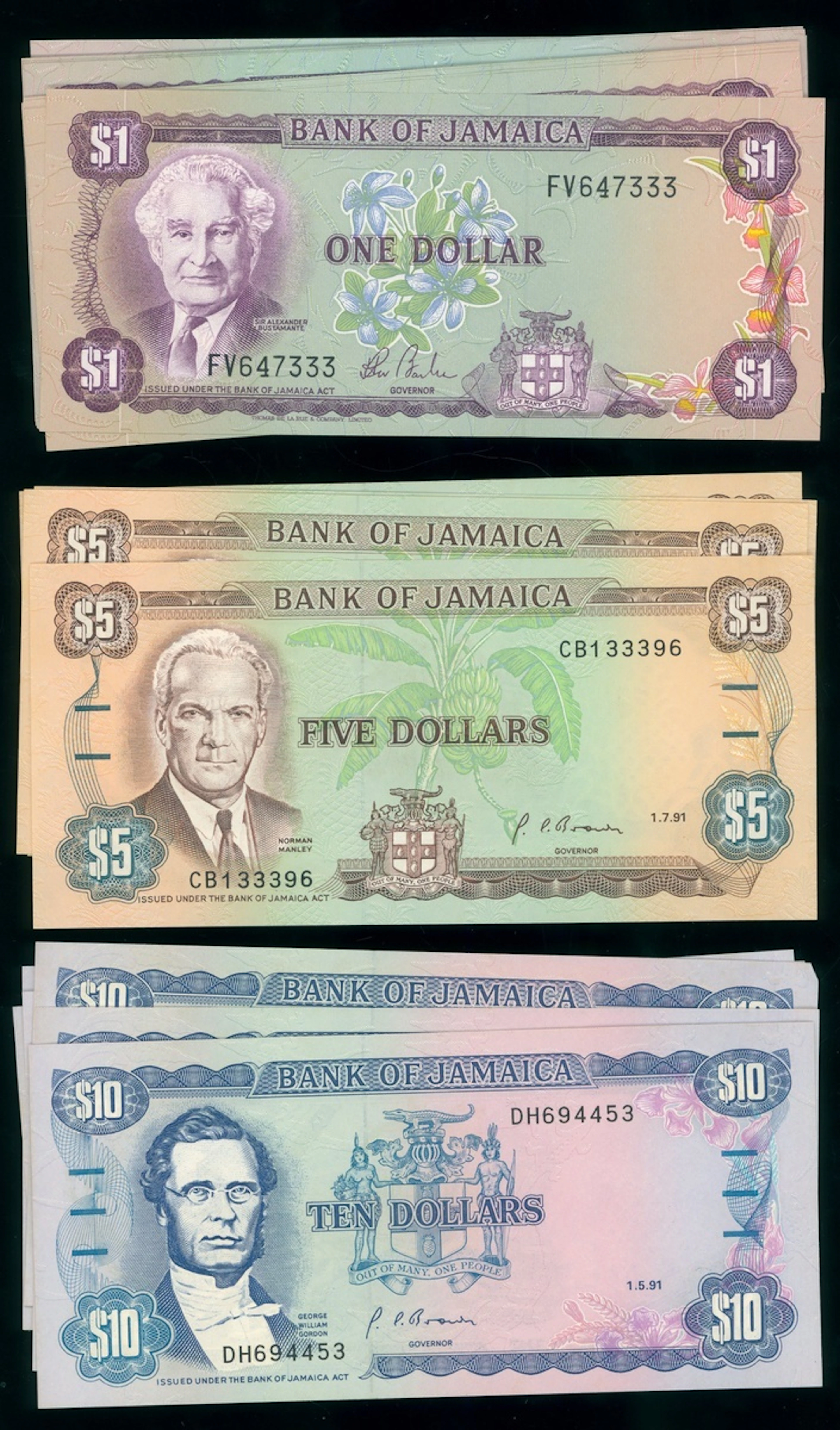 Bank of Jamaica, a group of 29x, including $1 (8) ND (1976-77), $1