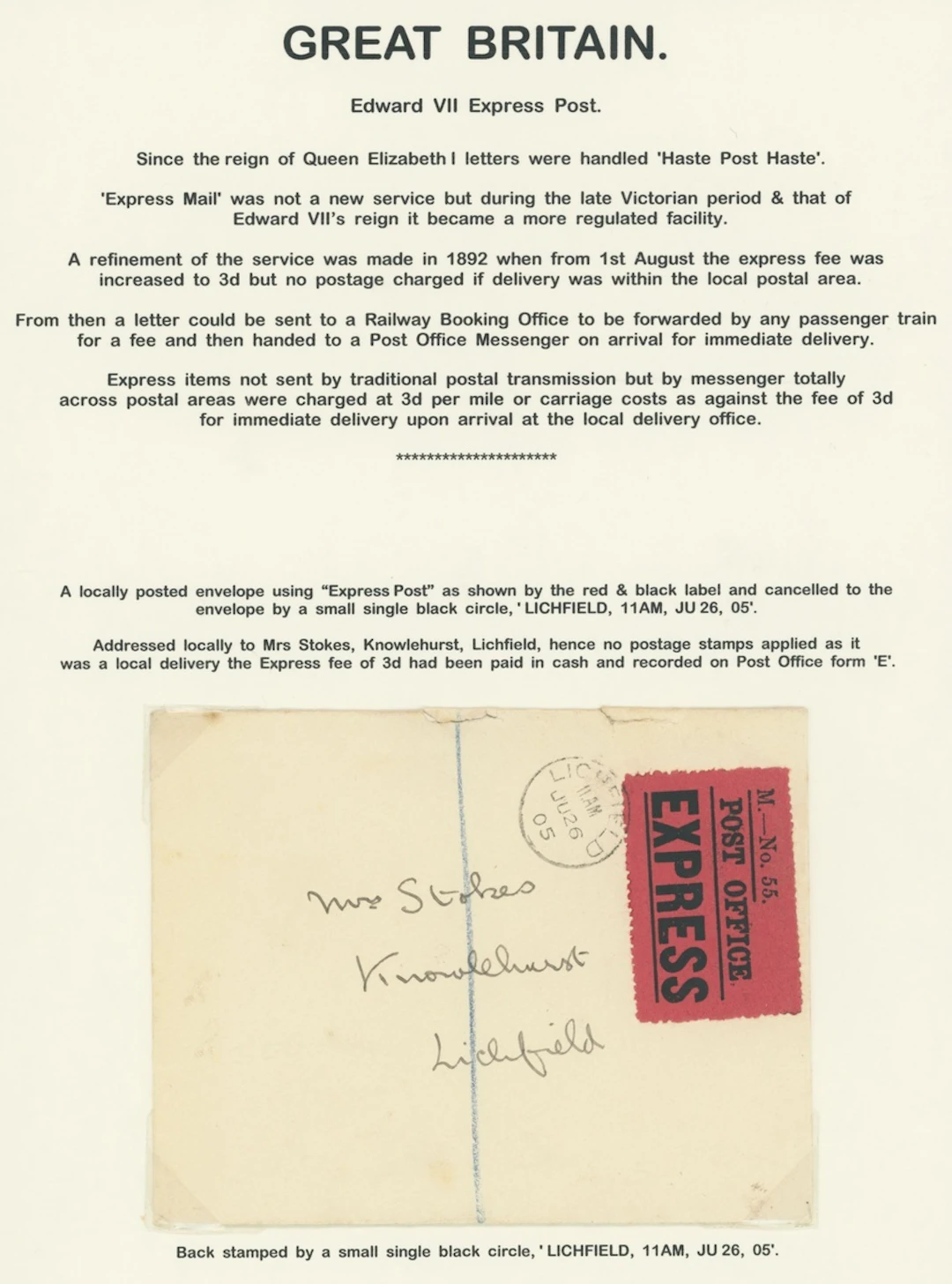 Great Britain Postal History Express Mail 1902-13 a collection on