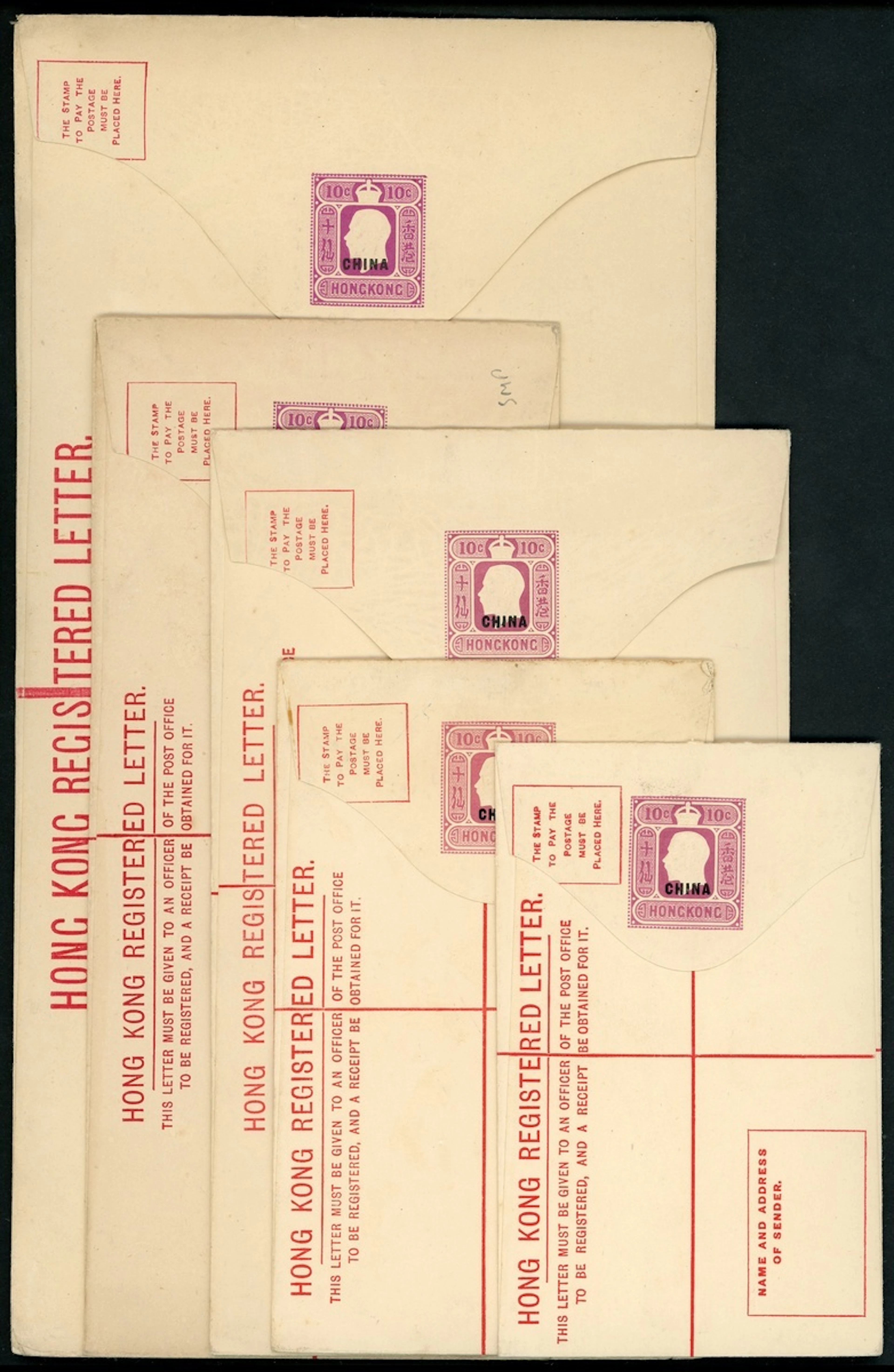Hong Kong Post Offices in China Postal Stationery Registered Envelopes: