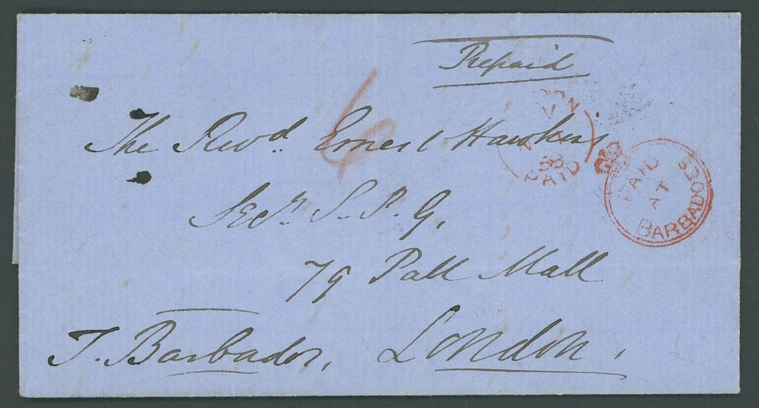 Barbados Early Letters and Handstamps 1858 (12 Oct.) entire to London